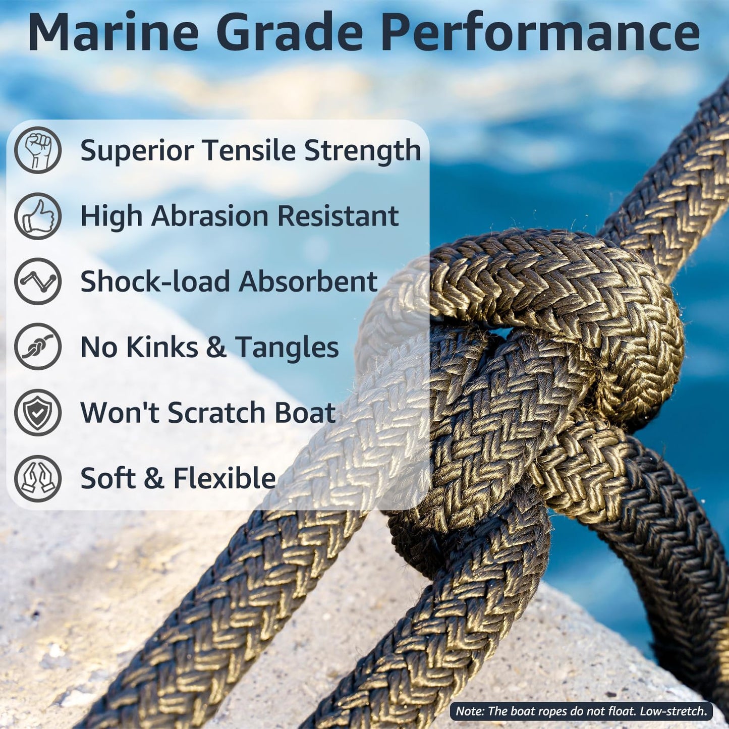 PACTHSD 4 Pack 1/2" x 6' Boat Fender Lines - Marine Grade Nylon Boat Rope with 10" Loop for Tying Fenders and Docking Small Boats - Double Braided Dock Lines, Easy Handling, Fray Resistant - Black