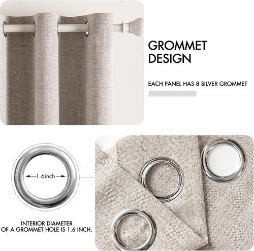 MIULEE Blackout Curtains - Linen Texture Thermal Insulated Room Darkening Drapes | Natural Khaki, 52x72 Inch (2 Panels)