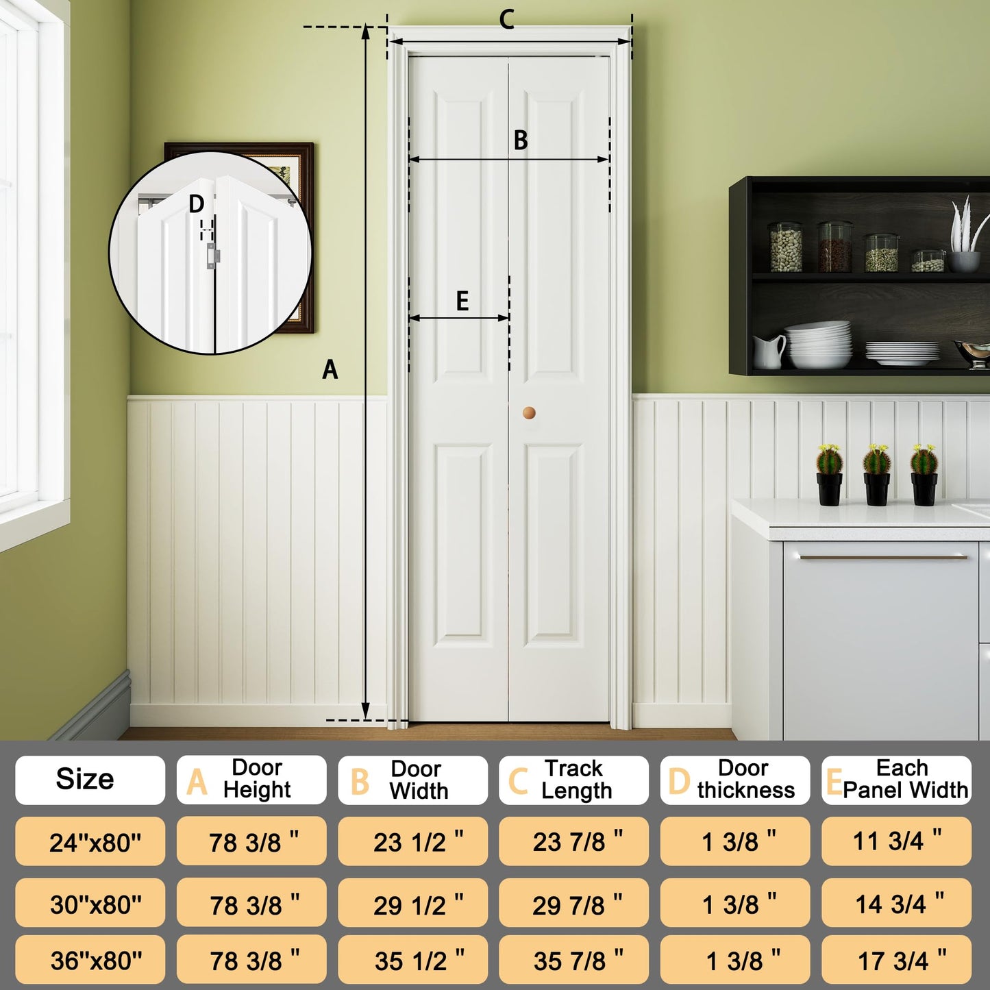 JUBEST 24 in.x 80 in. Bifold Closet Door, 2 Panel White Primed Bifold Door, Hollow Core Interior Folding Doors with Hardware Kit & Handle