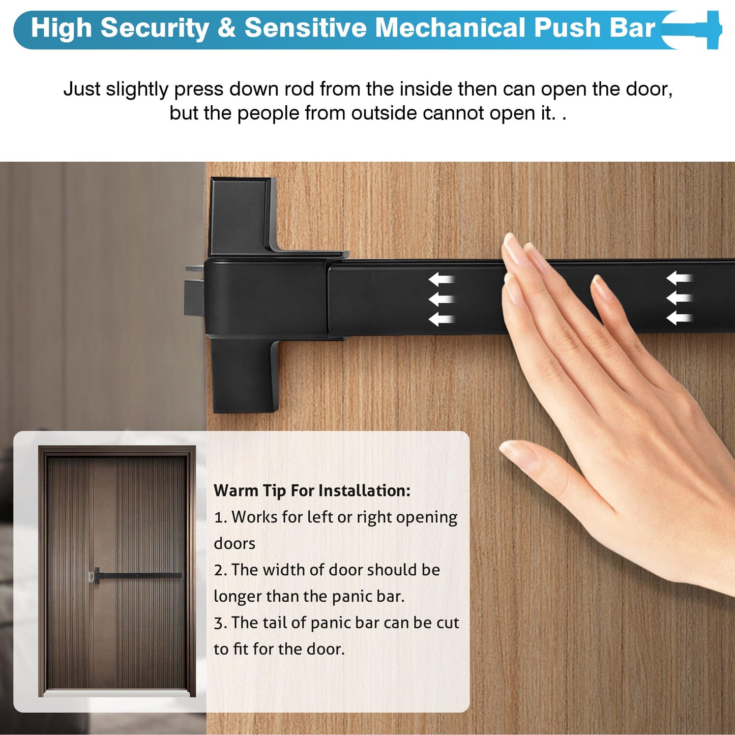 IRONWALLS Door Push Bar Panic Exit Device Stainless Steel with Handle Lever, Black 32” Commercial Push Panic Bars for Emergency Exit Doors, Heavy Duty Panic Hardware for 32”-47” Wooden/Metal Door