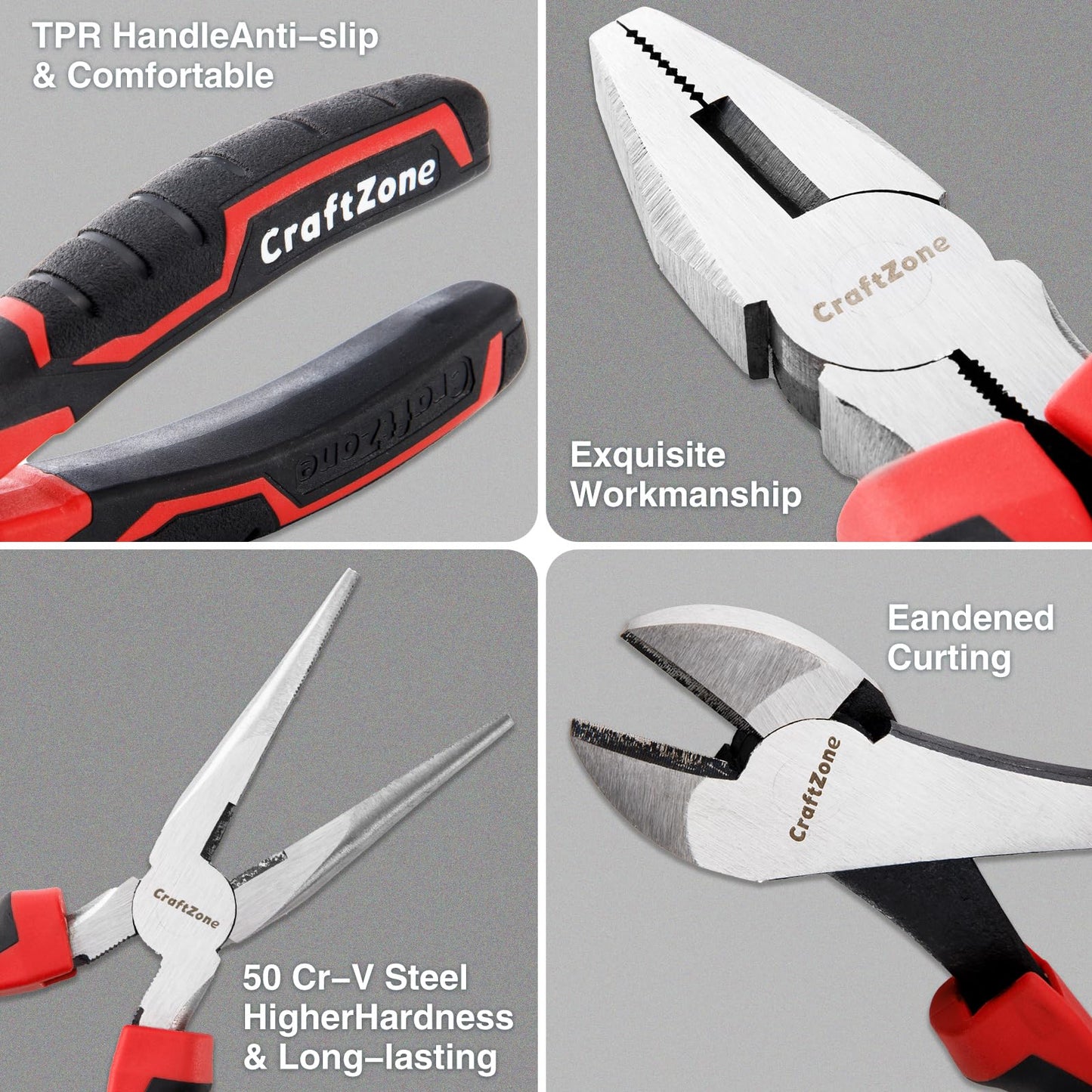 24 Piece Professional Pliers Tool Set with Storage Rack, Snap Ring, Needle Nose, Long Reach, Lineman's, Groove Joint and Diagonal Cutting Pliers, Cable Cutter, Wire Stripper and Filter Wrench