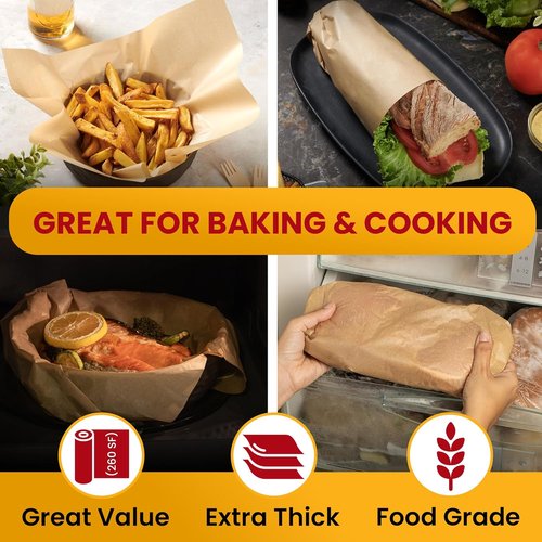 Baker’s Signature Unbleached Parchment Paper Roll - Heavy Duty Non-Stick, 15in x 210ft for Baking & Cooking
