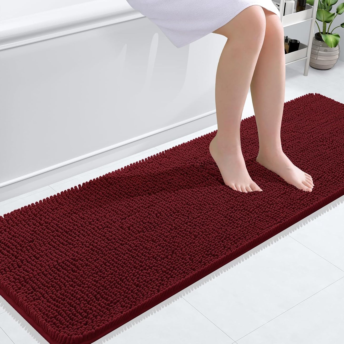 OLANLY Bathroom Runner Rugs - Soft Absorbent Chenille Bath Mats | Quick Dry, Machine Washable, 59x20, Burgundy