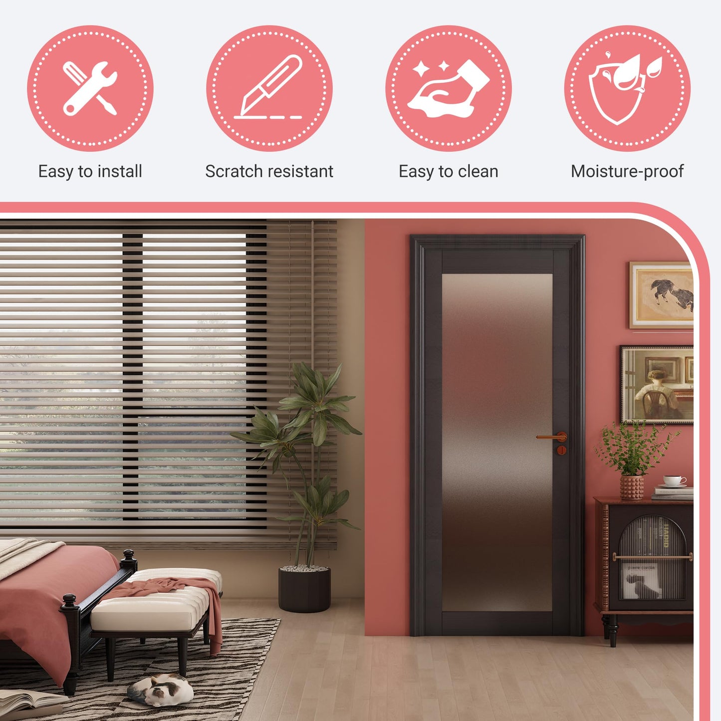 30" x 80" Frosted Glass Slab Door, 1-Lite Glass French Interior Door, Pre-Assembled Solid Wood Barn, Pocket Doors for Living Room Pantry Laundry Closet Bathroom Black Pre-Finished Surface w/o Hardware