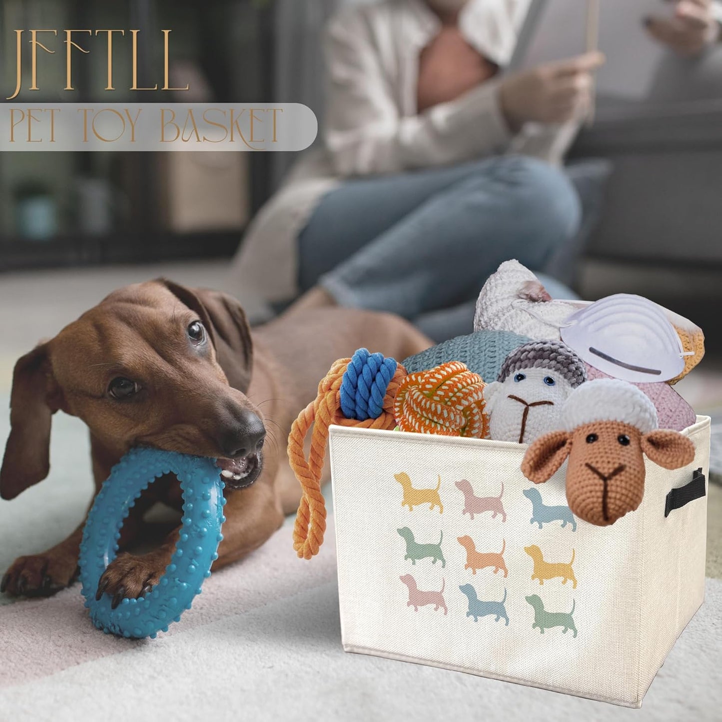 Skiennix Colorful Dachshund Dog Toy Basket - Collapsible Storage Organizer for Pet Supplies