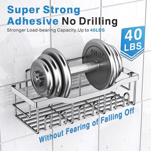 EUDELE Rustproof Stainless Steel Shower Caddy - No Drill Adhesive Organizer | XL Size for Bathroom & Kitchen Storage