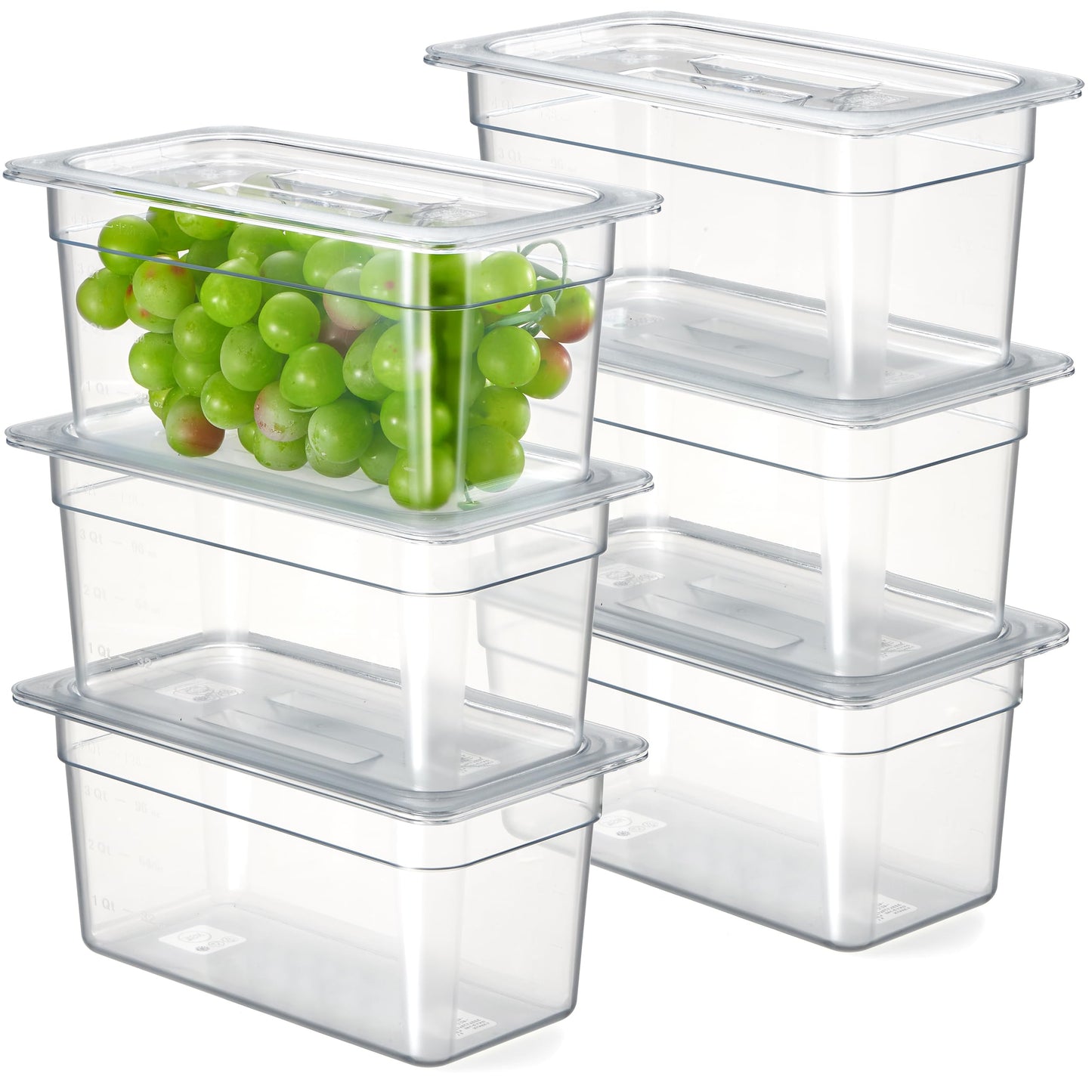 CURTA 6-Pack 1/3 Size 6" Deep NSF Polycarbonate Food Pans with Handled Lids & Drain Trays | Dishwasher & Freezer Safe Clear Container for Prep Tables, Buffet, Salad Bar, Commercial & Home Kitchen