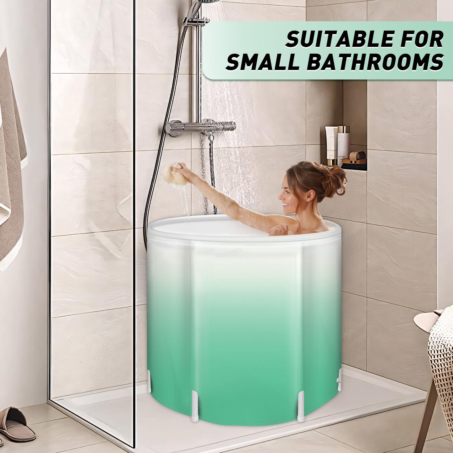 KAERMU Portable Foldable Bathtub - Create Your Spa Anywhere for Adventure & Relaxation | Collapsible Adult Soaking Tub for Camping, Van Life, Apartments | Durable, Leak-Proof PVC (Green Gradient)