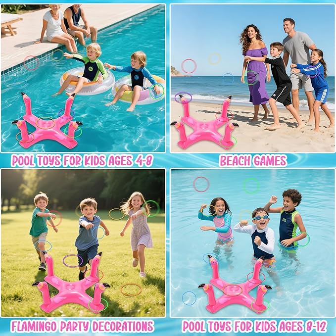 Voiiake Pool Floats Toys Games Set, Inflatable Cross Ring Toss Game Toy with 6pcs Rings for Kids Adults Family, Swimming Pool Water Game