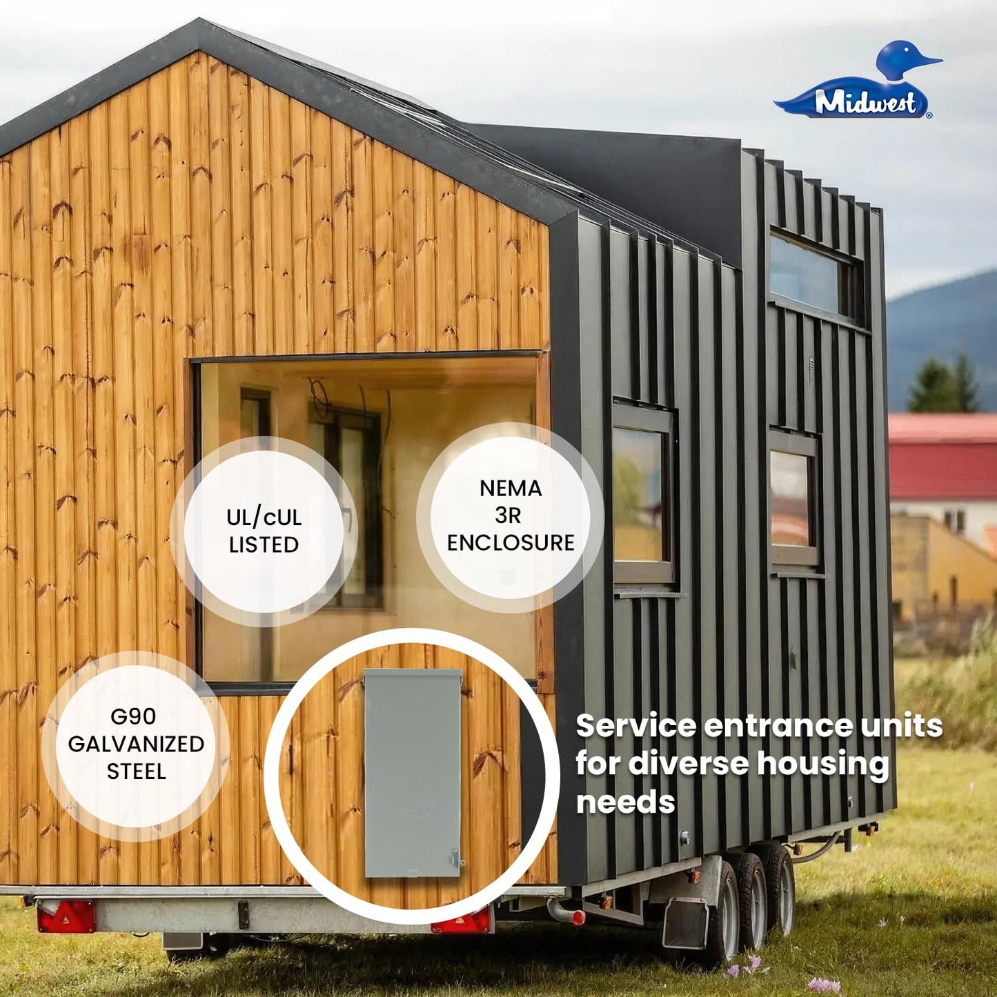 MIDWEST U281C1 • Unmetered Service Entrance Equipment • Weatherproof 200A Unmetered Main • 4 Circuit space • N3R Surface Mounted • NEC Compliant