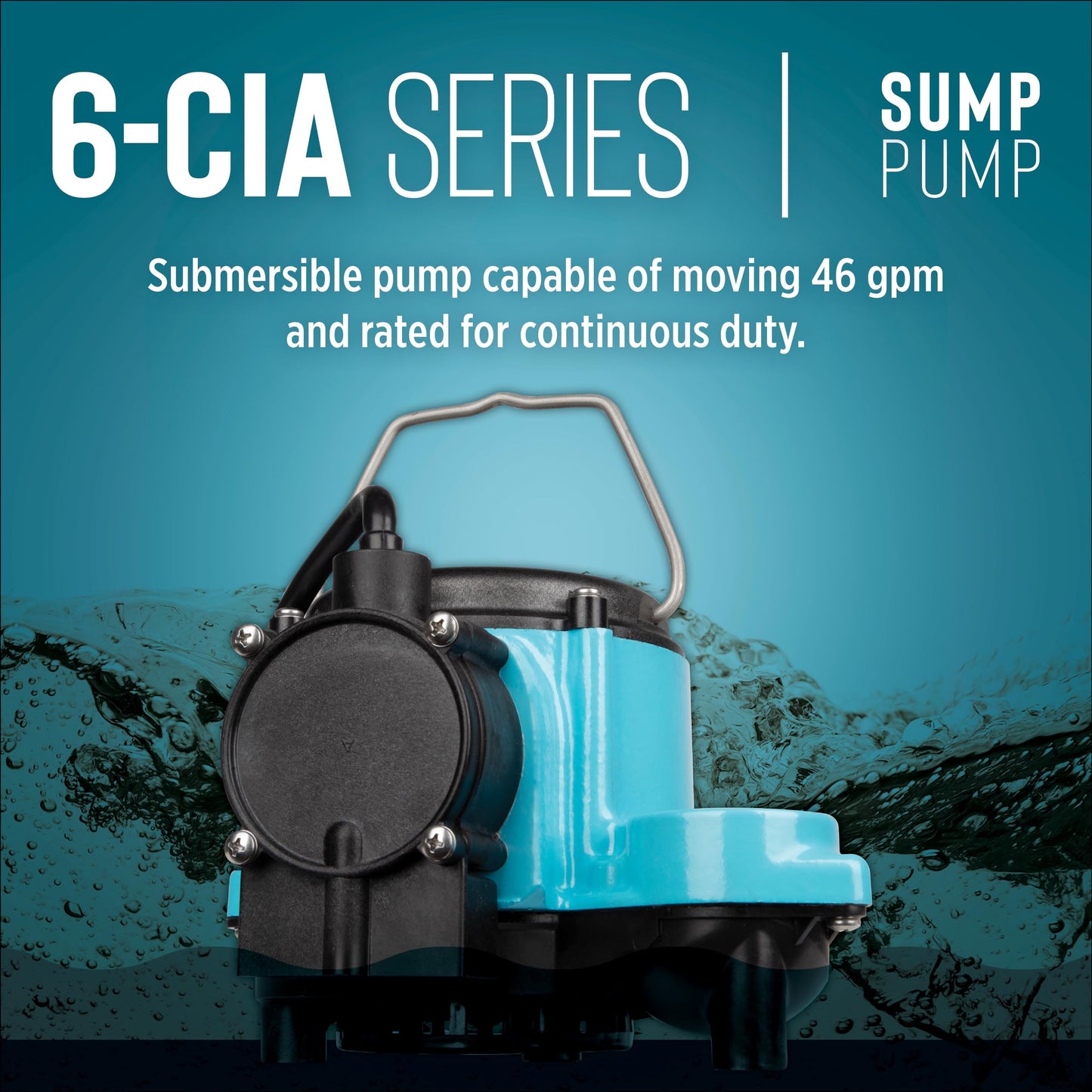 Little Giant 6-CIA 115 Volt, 1/3 HP 2760 GPH Cast Iron Submersible Sump Pump with Extended Leg Kit and Integral Diaphragm Switch, 10-Ft. Cord, Blue, 506162