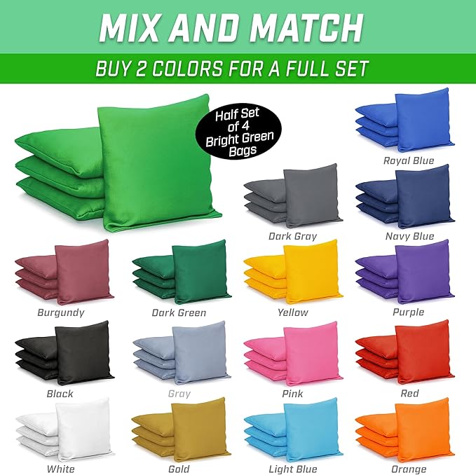 GoSports Classic Cornhole Bean Bags Set of 4-16 Colors Available - Regulation All Weather, Mix and Match