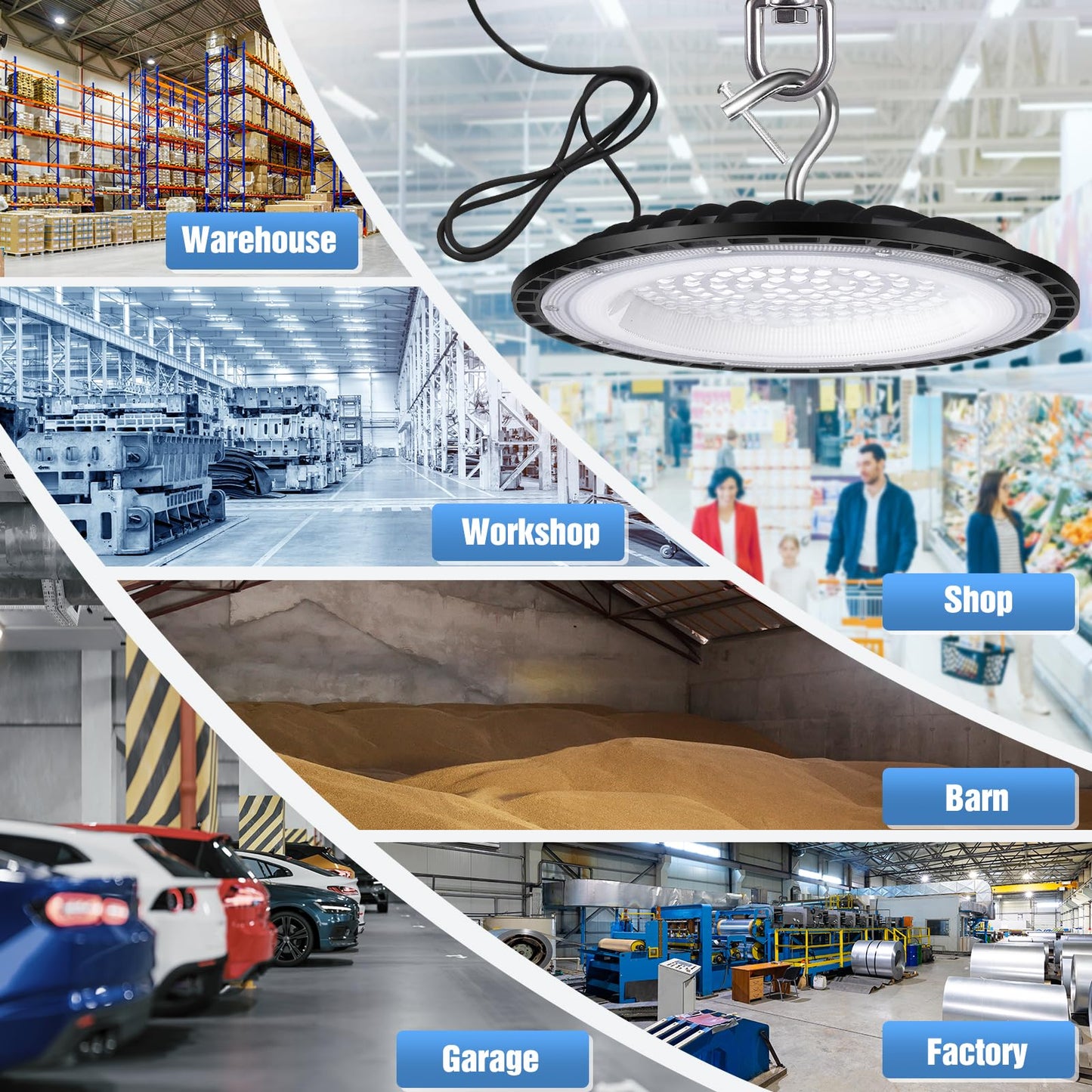 YANYCN 6 Pack 100W UFO Led High Bay Light Fixture,5000K Daylight Commercial Shop Bay Lighting,120v,15000LM,[450W MH/HPS Equiv.] US Plug Area Lighting for Warehouse/Barn/Gym/Factory/Workshop