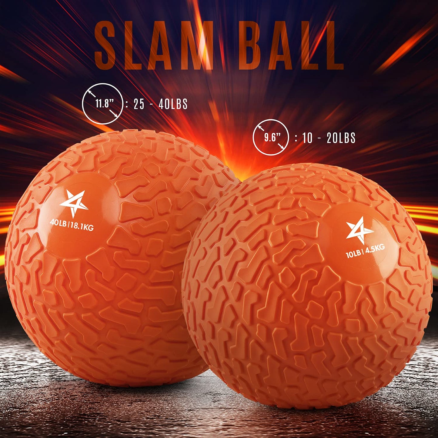 Yes4All Slam Balls, 10-40lb Weighted Ball Weight, Durable PVC Sand Filled Workout Dynamic Slam Ball for Strength Training, Tread, Orange, 10lbs
