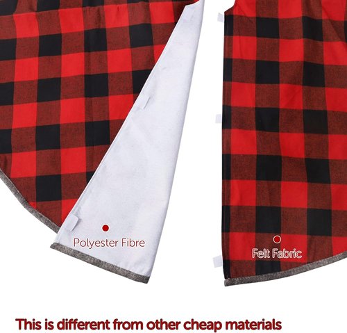 Juegoal 32-Inch Christmas Tree Skirt - Soft Red and Black Plaid Mat for Festive Holiday Decor