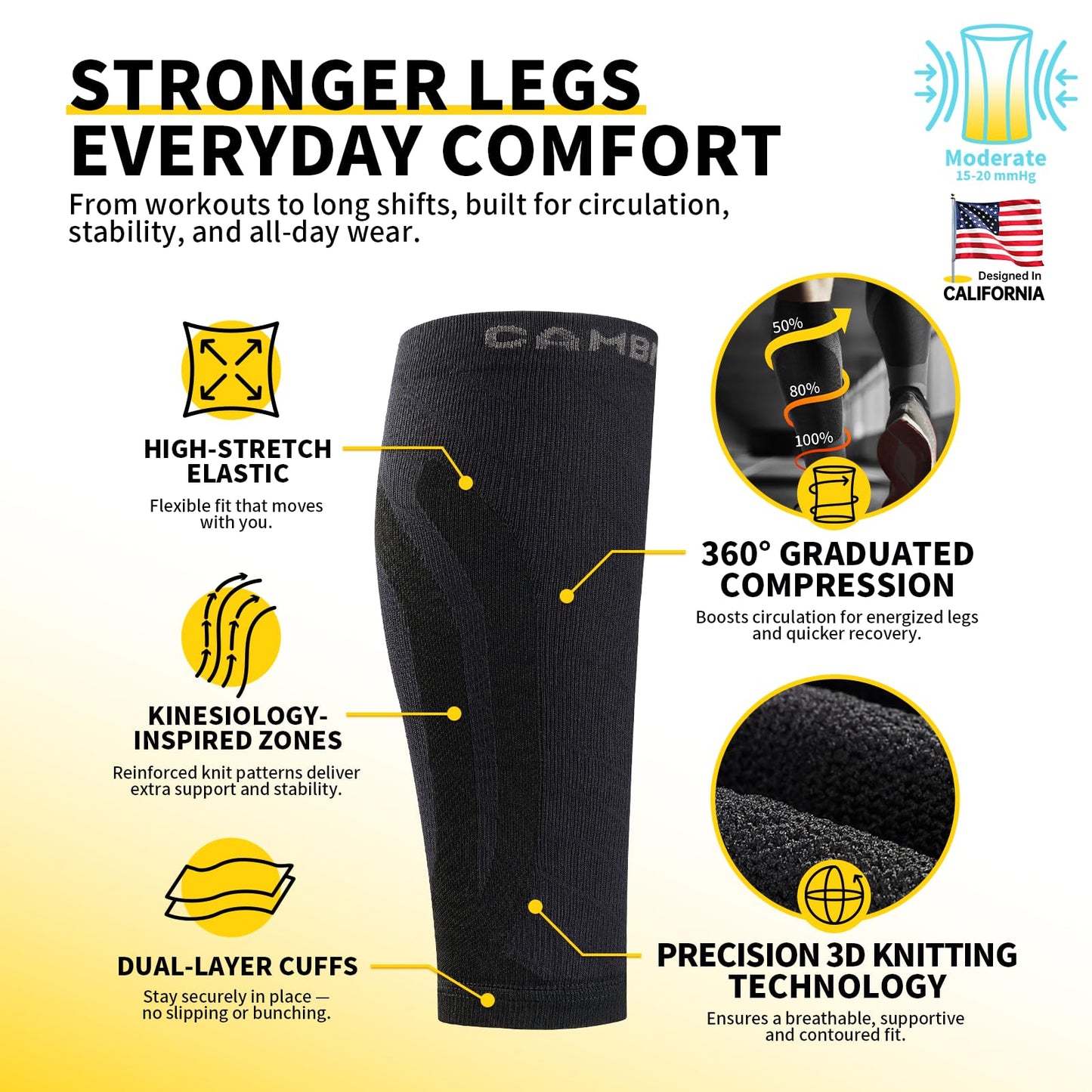 Cambivo 3 Pairs Calf Compression Sleeve for Women and Men,Leg Brace for Running, Cycling, Shin Splint Support for Working out(Black, Large-X-Large)