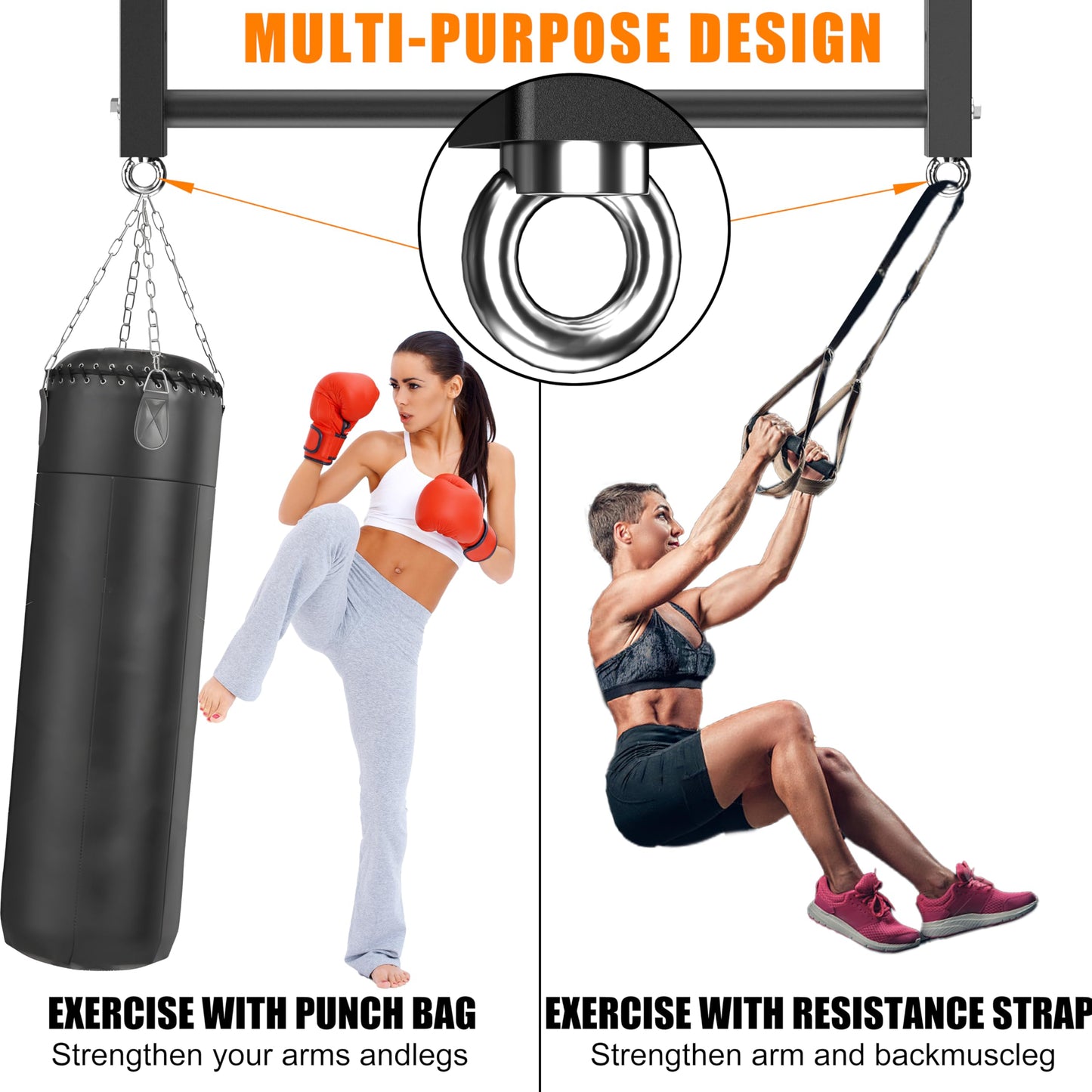 HWOOUSA Ceiling Mounted Pull Up Bar, 700 LBS Heavy Duty 4 Adjustable Pull Up Bar, 24" Rafter Pull Up Bars, Ceiling Joist for Garage/Gym/Basement with Comfortable Grip & Round Anchors