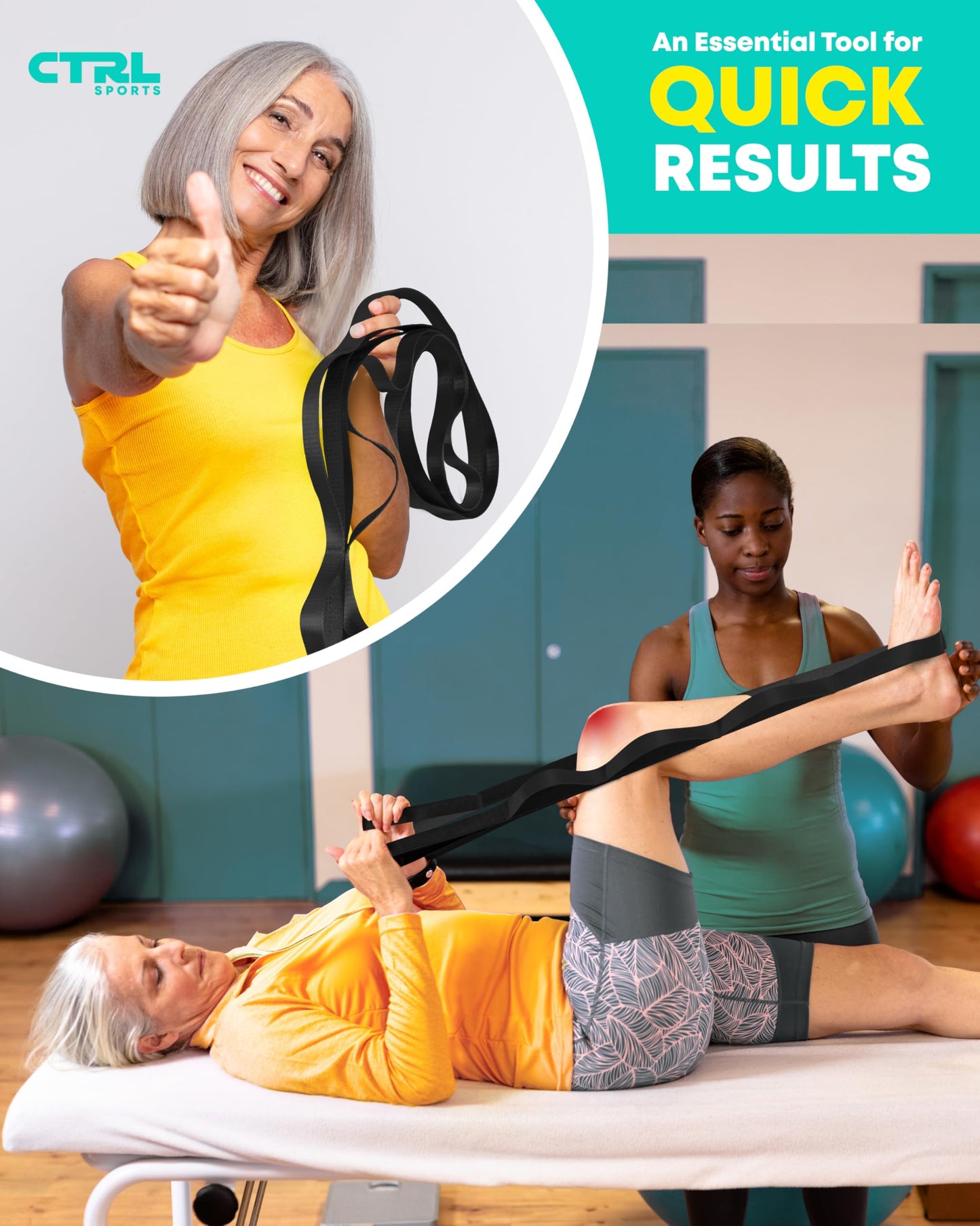 Ctrl Sports Stretching Strap Non Elastic Yoga Strap with Loops - Stretching Band for Physical Therapy, Stretch Bands for Exercise and Flexibility - Stretch Strap with 10 Loops, Hamstring & Leg Stretcher Strap