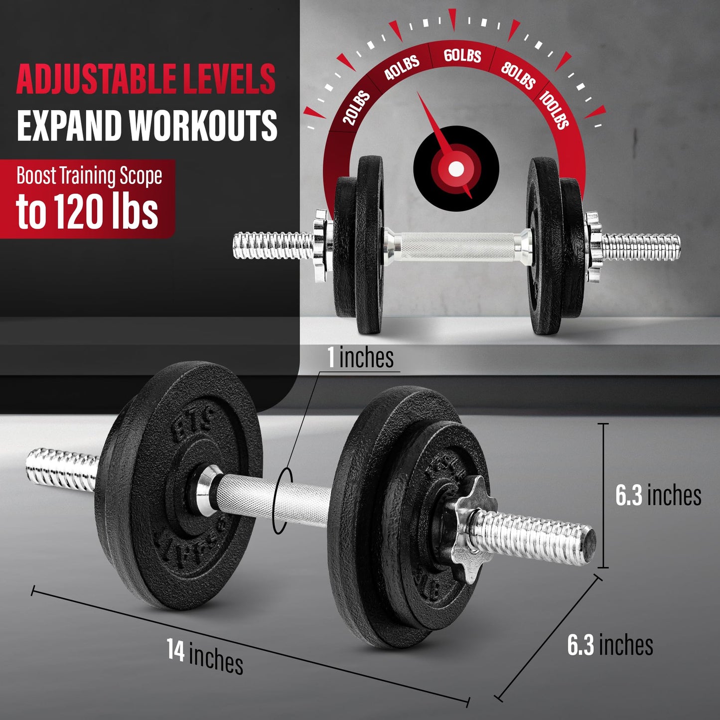 Yes4All 40lbs Pair + Connector Adjustable Dumbbell Set with Weight Plates & Star Lock Collars, 40lbs to 200lbs Adjustable Weight Set