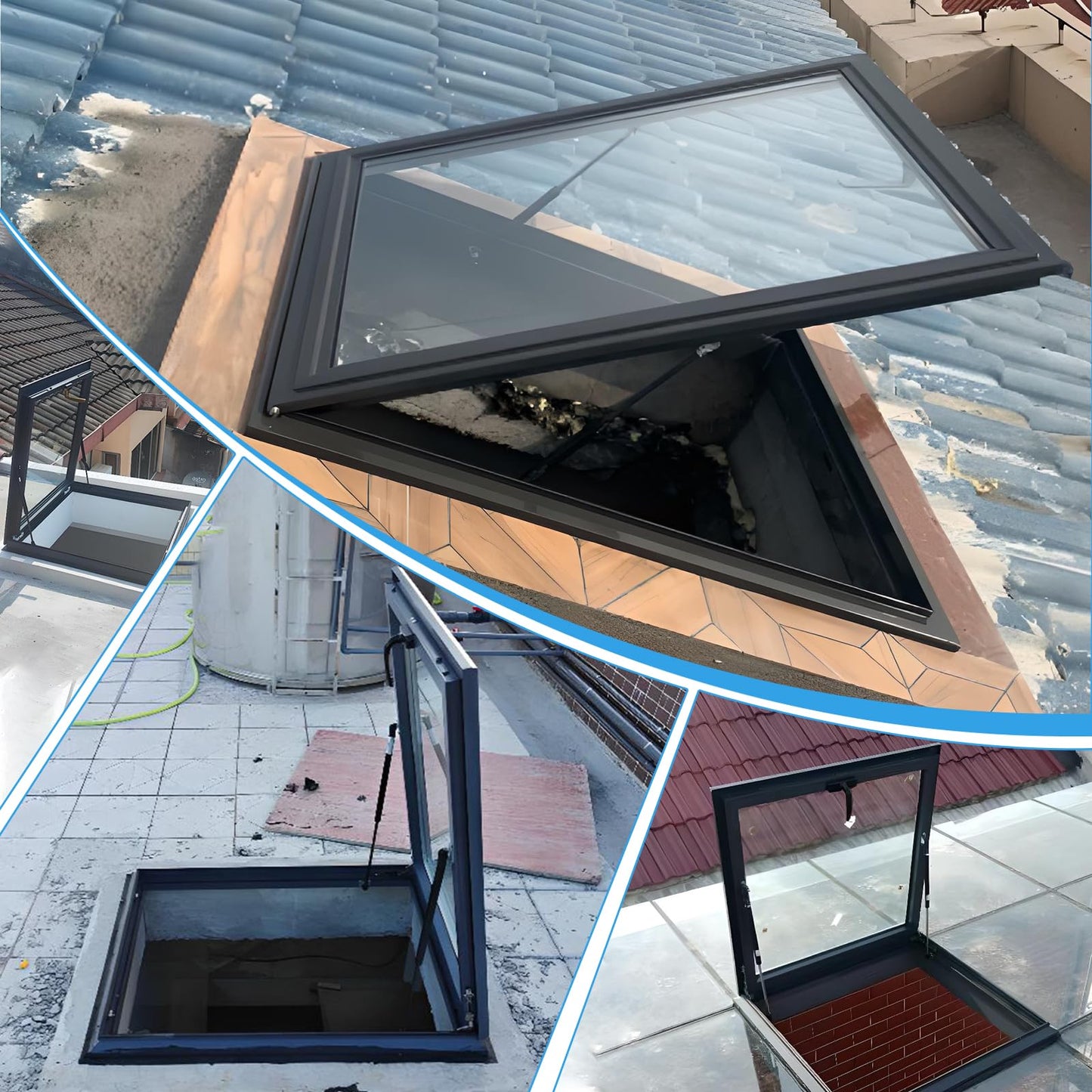 Skylight Roof Window, Tempered Glass Skylight Cover, Aluminum Alloy Frame & Hydraulic Rod, Egress Roof Window with Double-Layer Tempered Glass, for Roof, Attic, Basement, Sun Room(30.7*38.5in/78*98cm)