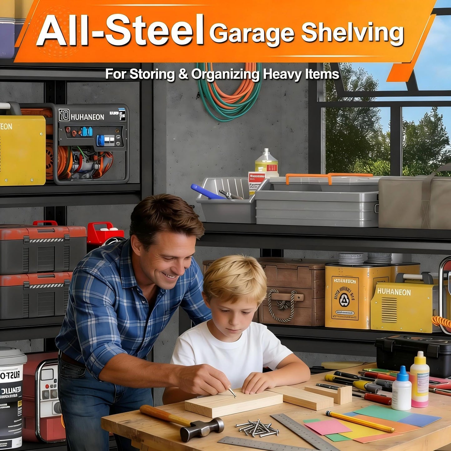 Huhaneon Metal Storage Garage Shelving - 3 Tier 48'' Wide 1,650 Lbs Heavy Duty Utility Shelves Freestanding - Adjustable Rack Units for Kitchen Pantry Basement - 48" W x 16" D x 39" H Black