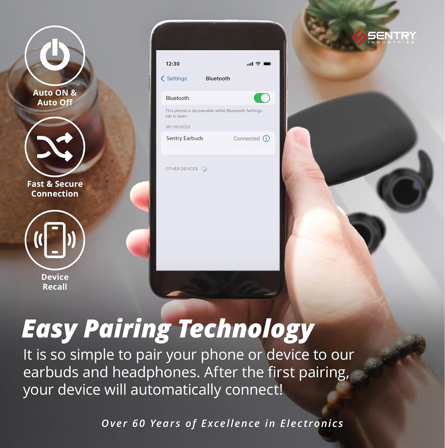 -20 18 SENTRY OSE Dot Bluetooth Wireless Earbuds, Active Noise Canceling, dB Sound Reduction, Charging Case, Up