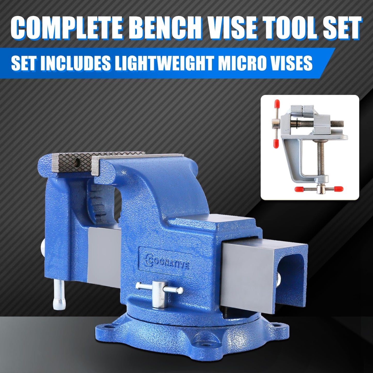 COGNATIVE 6" Heavy-Duty Bench Vise Set Ductile Iron Bench Vise 6 Inch Include Mini Bench Vice Clamp and 6" Vise Jaws