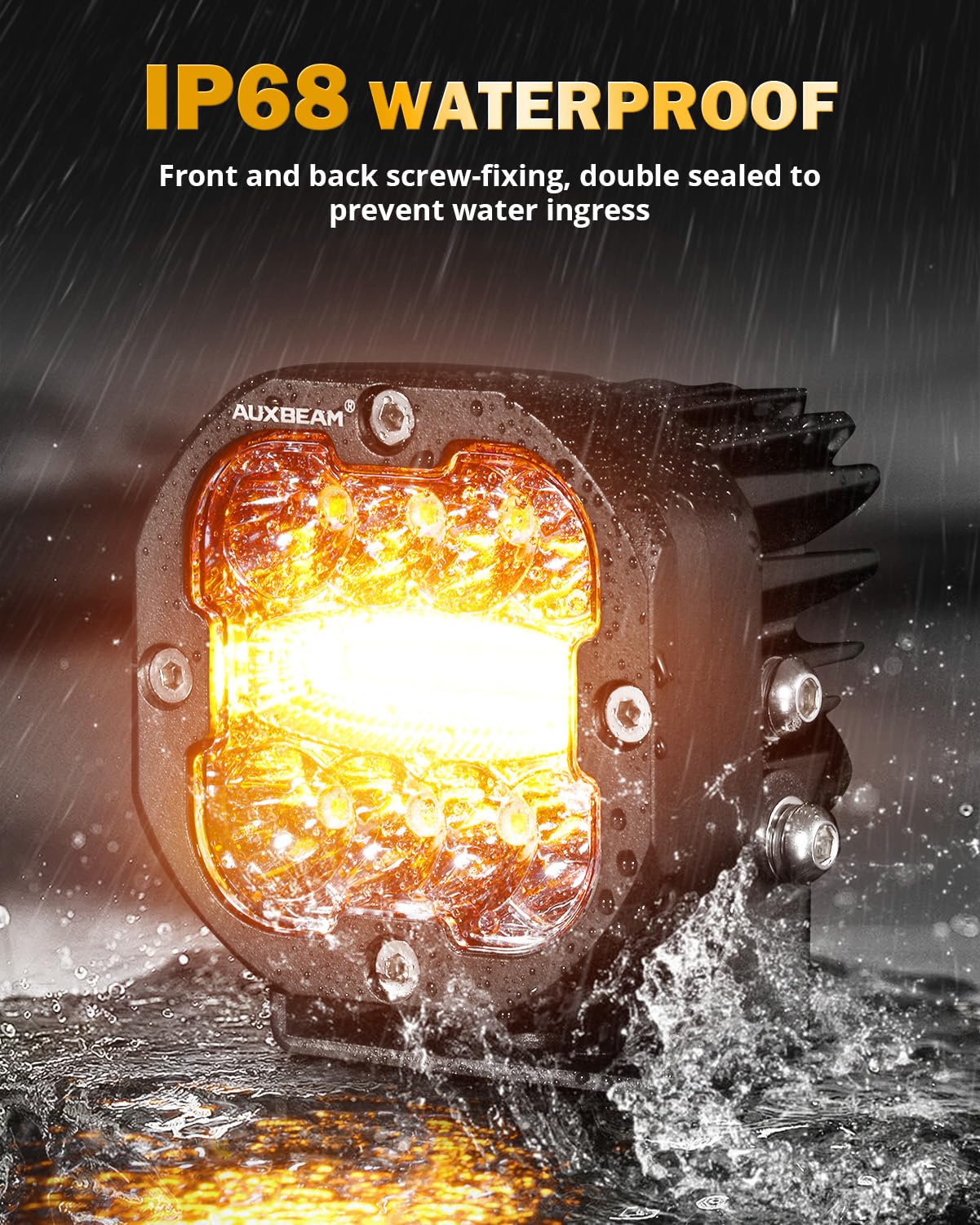 Auxbeam 3 inch Amber White LED Pods with Black Light Covers Bundle, 6 Modes Dual Color Offroad Strobe Lights Amber LED Fog Light Bar Protective Covers for Trucks Car Jeep Motorcycle