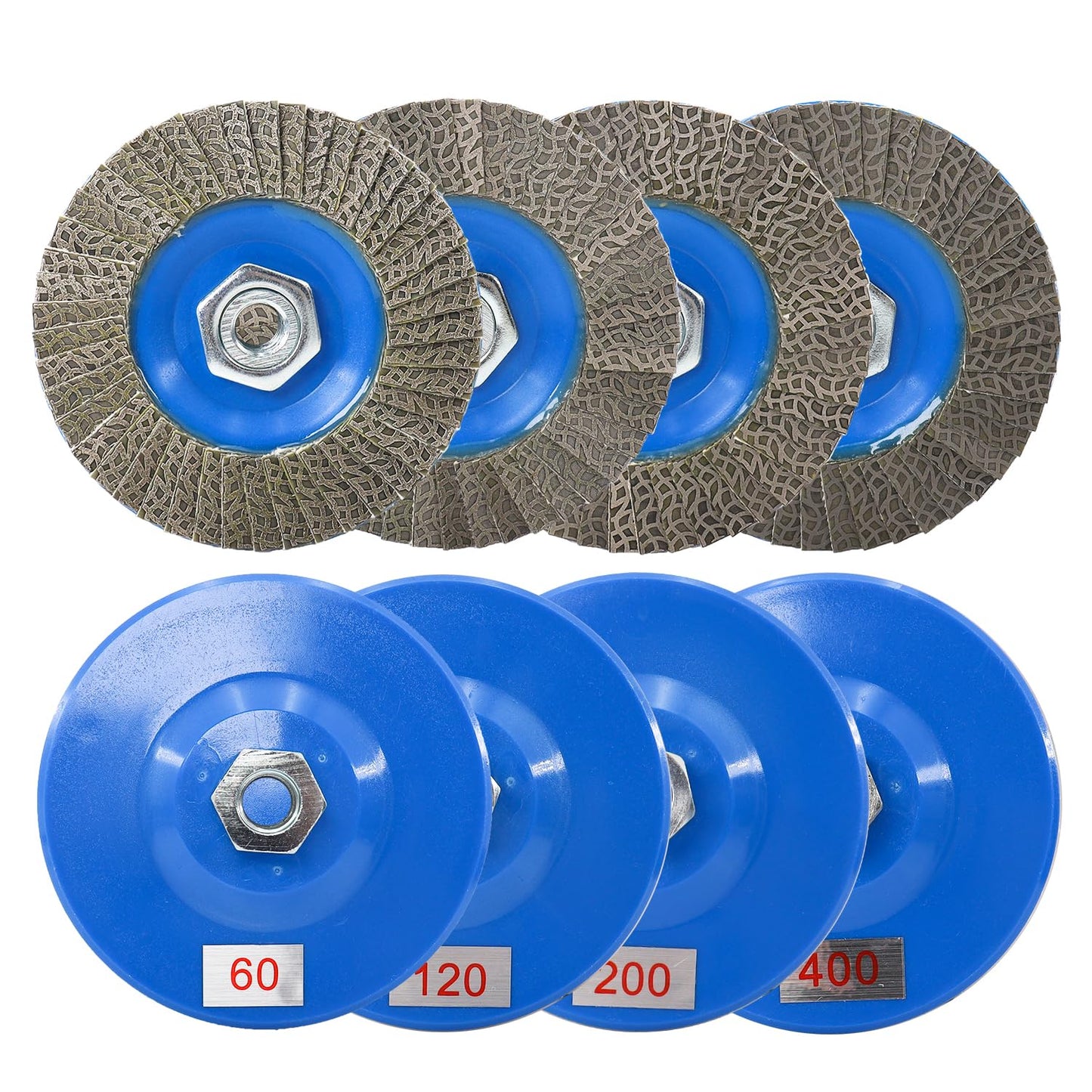 HOMESOM 4.5 Inch Flap Sanding Disc 60/120/200/400 Grit with 5-8/11 Abrasive Grinding Wheel, Flap Wheel for Glass Stone Granite Concrete