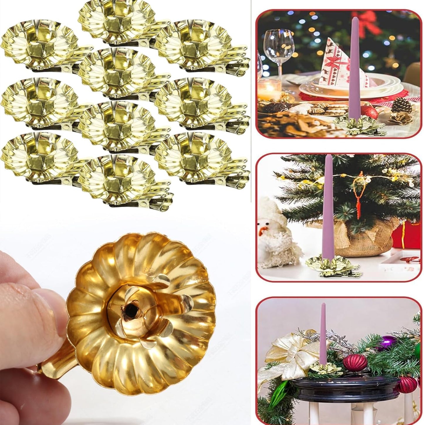 Skiennix Gold Flower-Shaped Candle Holders - 20PCS Clip-On Design for Christmas & Special Events