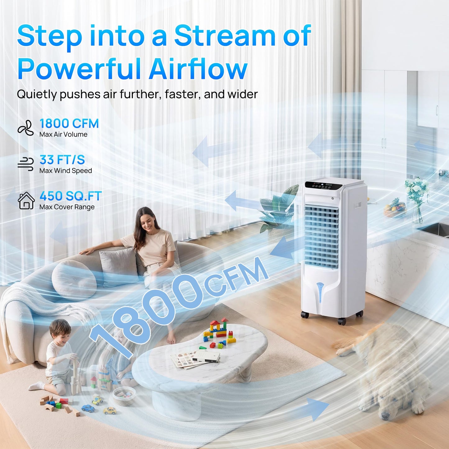 Swamp Cooler, 1800 CFM Windowless Portable Air Conditioner with 4.2 Gal Water Tank,120° Swing, 12H Timer, 3 Speeds, 3 Modes, 3-IN-1 AC Unit, Evaporative Air Cooler for Room,Bedroom,Office,frost White