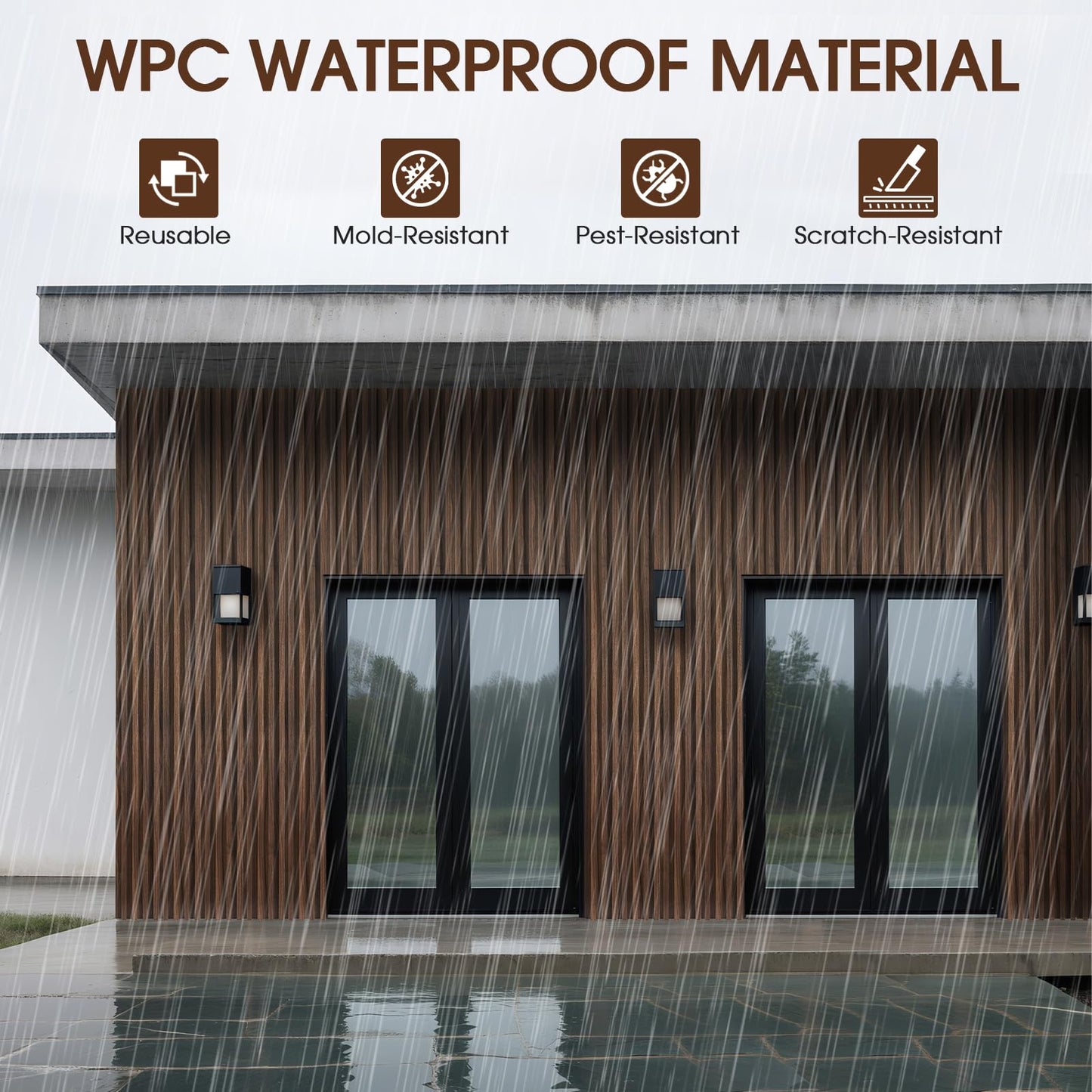 LARWORKS WPC Slat Wall Panels 8 Pack 96" x 6", Waterproof Fluted Wall Paneling, Accent 3D Wall Panel for Wall Decor, Bathroom, Bedroom, Office - Low Grille Walnut (Cover Approx.32 sq.ft)