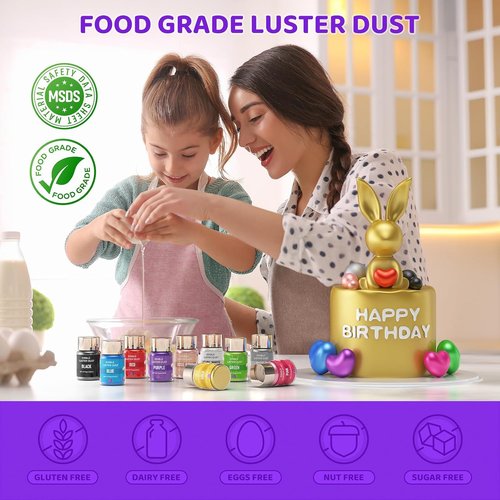 Cherrysea Luster Dust Edible Shimmer Powder - 15g Food Grade Cake & Cocktail Coloring | Purple