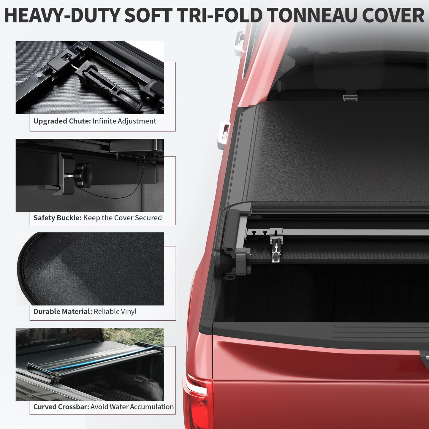oEdRo Soft Quad Fold Truck Bed Tonneau Cover Compatible with 2014-2021 Toyota Tundra (Excl.Trail) 5.5 ft Bed, Fleetside with Deck Rail System