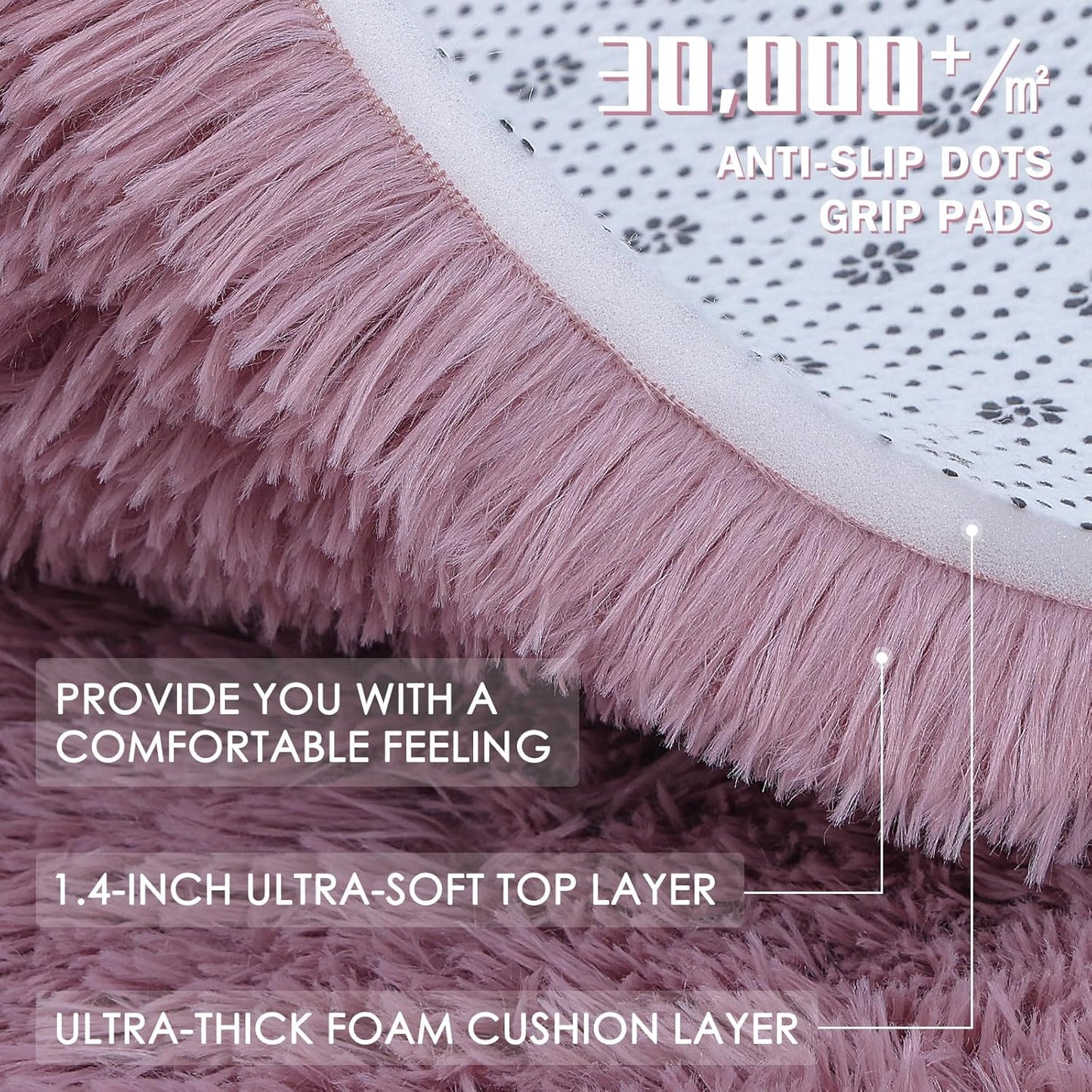 OLANLY Runner Rugs - 2x8 Machine Washable Soft Fluffy Shaggy Carpet for Bedroom & Hallway | Blush Color