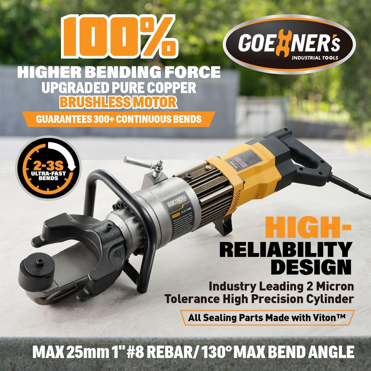 2026 Upgraded Electric Rebar Bender with Advanced Pure Copper Brushless Motor, 1100W Portable Hydraulic Rebar Bender Tool, Bending up to 1 Inch 25mm #8 Rebar, Handheld Rebar Bender Machine, 110V