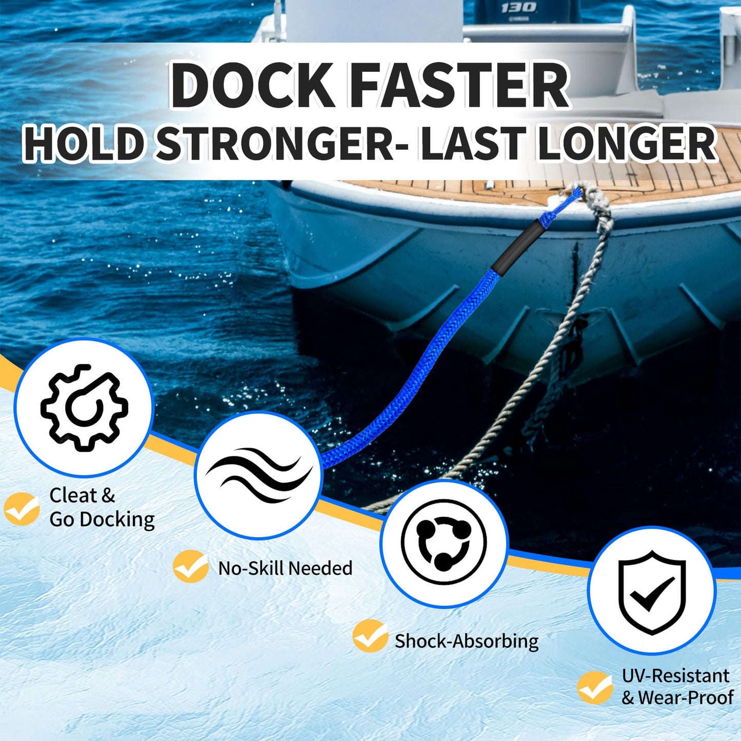 ZRSCHYG Bungee Dock Lines for Boats – Single Hook Heavy-Duty Elastic Anchor Rope – Secure Boat Dock Lines, Potoon Mooring & PWC Tie Downs (Blue, 4 FT)
