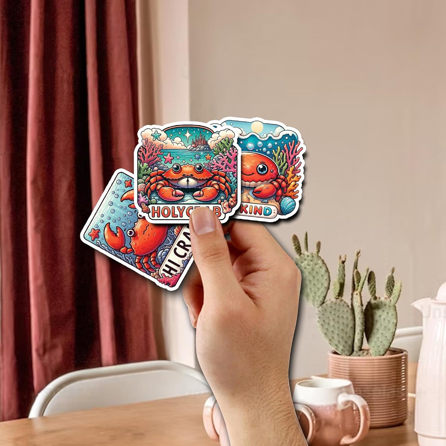BIGZORO Pack 50 PCS Crab Stickers Print Sea Ocean Animal Waterproof Vinyl Decals Cute Items for Men Women Kids Boys