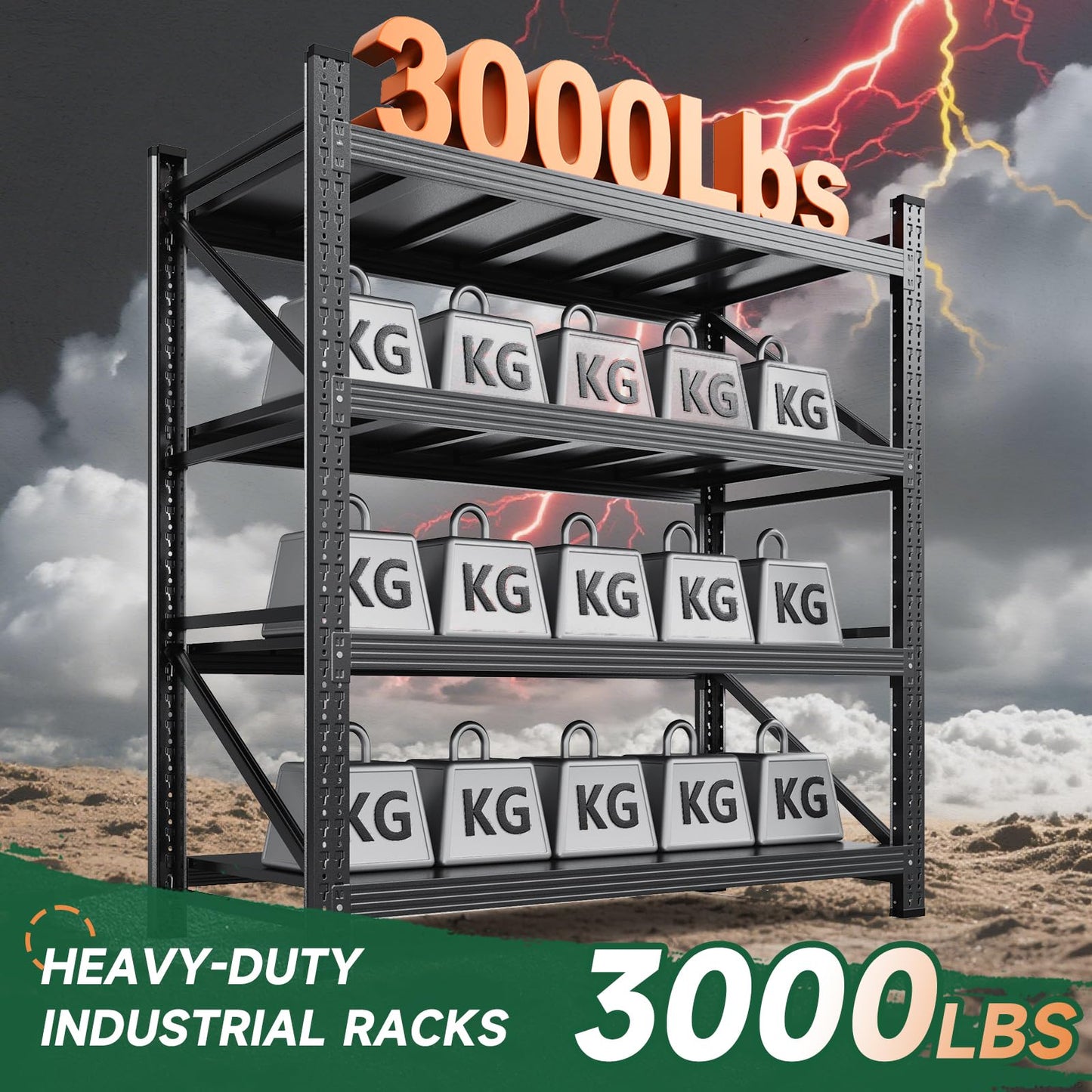 Letaya 3000LBS Storage Shelves Heavy Duty,70" H Garage Shelving Units, 4 Tier Adjustable Utility Rack Shelf,Large Metal Industrial Shelves,for Shop,Warehouse,Basement,Black (48" W x 24" D x 70" H)