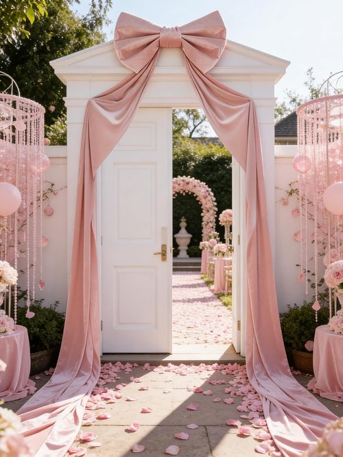 Giant 3D Pink Velvet Bow Decoration - 32"x250" | Elegant Door & Window Accent for Valentine's Day & Christmas