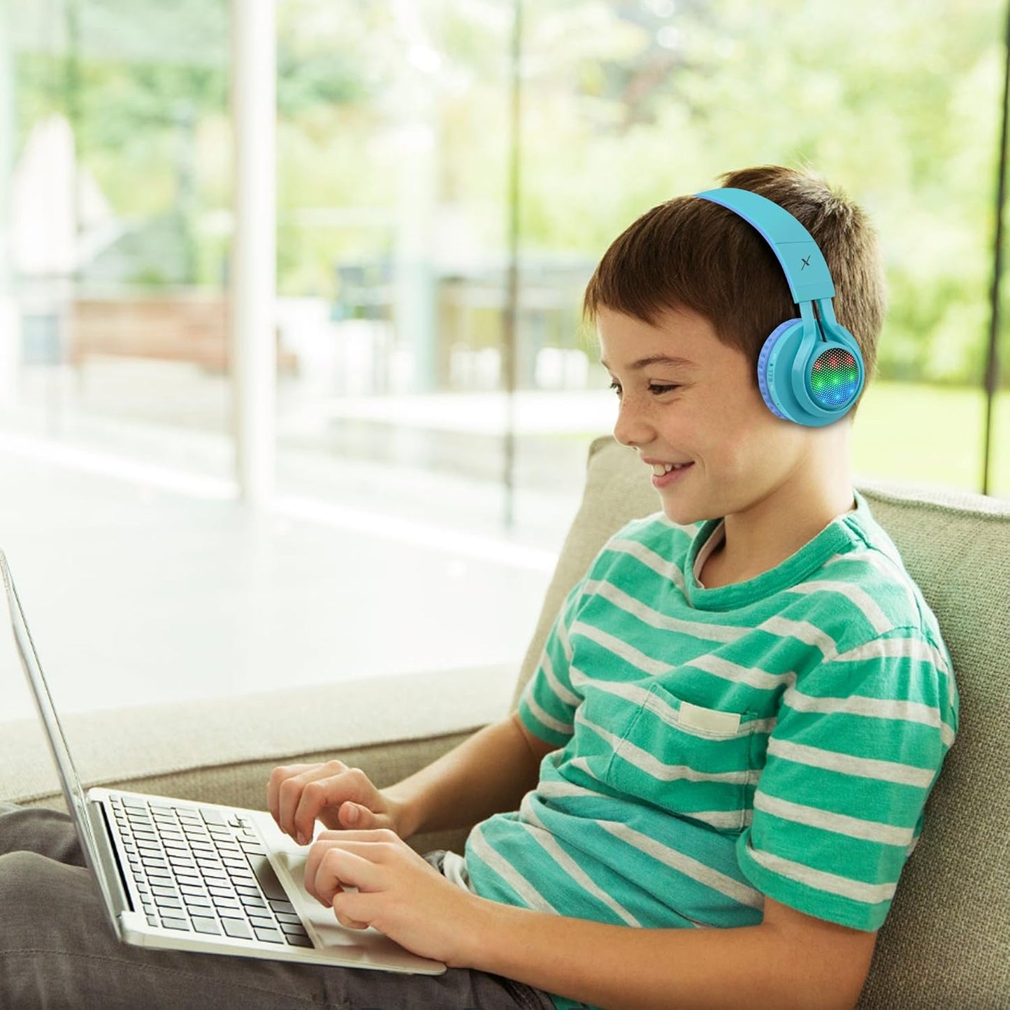 WT-7S Headset Riwbox Kids Bluetooth Headphones, LED Light Up Wireless Foldable Stereo with Microphone and Volume