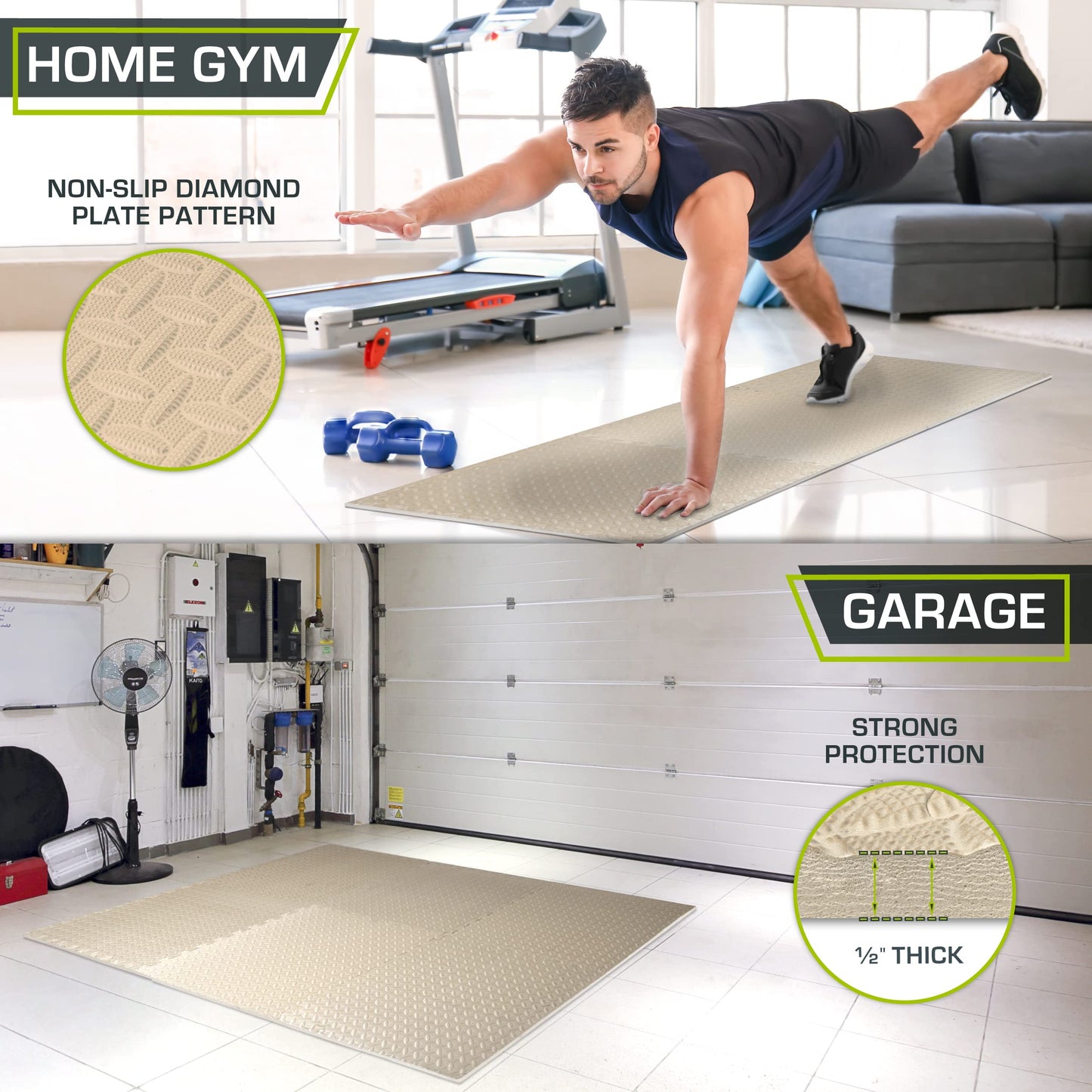 ProsourceFit Exercise Puzzle Mat ½-inch, EVA Interlocking Foam Floor Tiles for Home Gym, Workout Equipment, Kids Play Areas, Cream, 24 Sq Ft - 6 Tiles