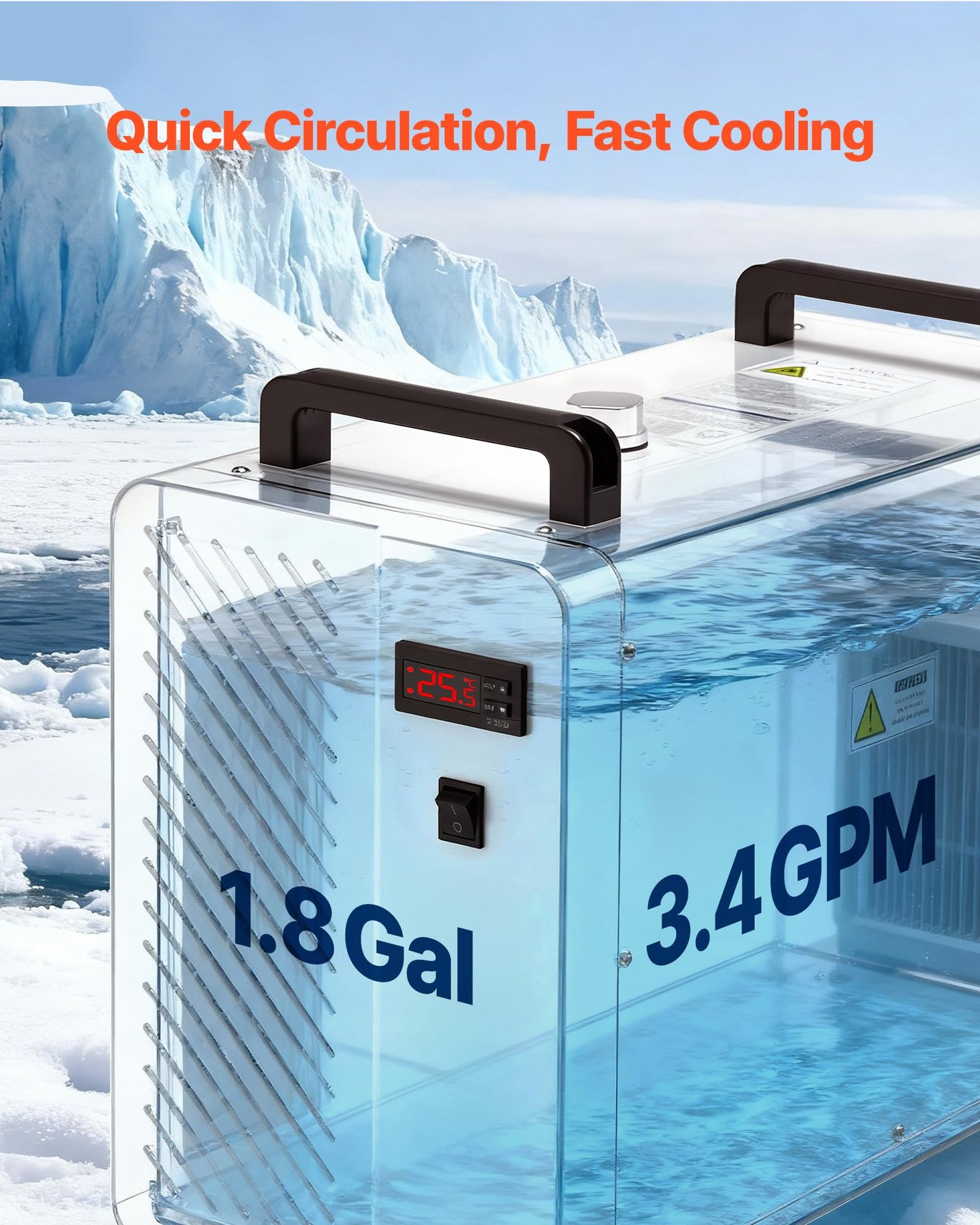VEVOR Industrial Water Chiller, 5460 BTU/h, Industrial Water Cooler Cooling System with Compressor, 1.8  Gal Tank Capacity, 3.4 GPM Max Flow, Laser Chiller, for CO2 Laser Engraving & Cutting Machine