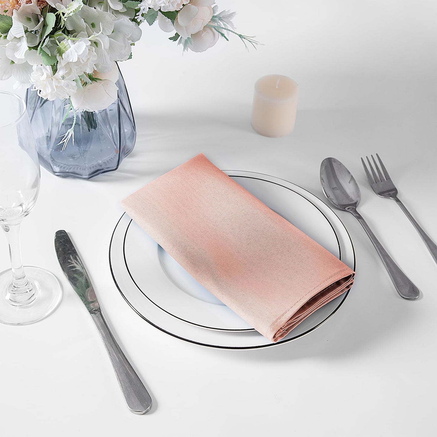 Bailarina Cloth Napkins Set of 40,17x17 inches Dinner Napkins Cloth Washable,Polyester Square Table Cloth Napkin Bulk with Hemmed Edges Ideal for Banquets, Parties and Weddings-Dusty Pink