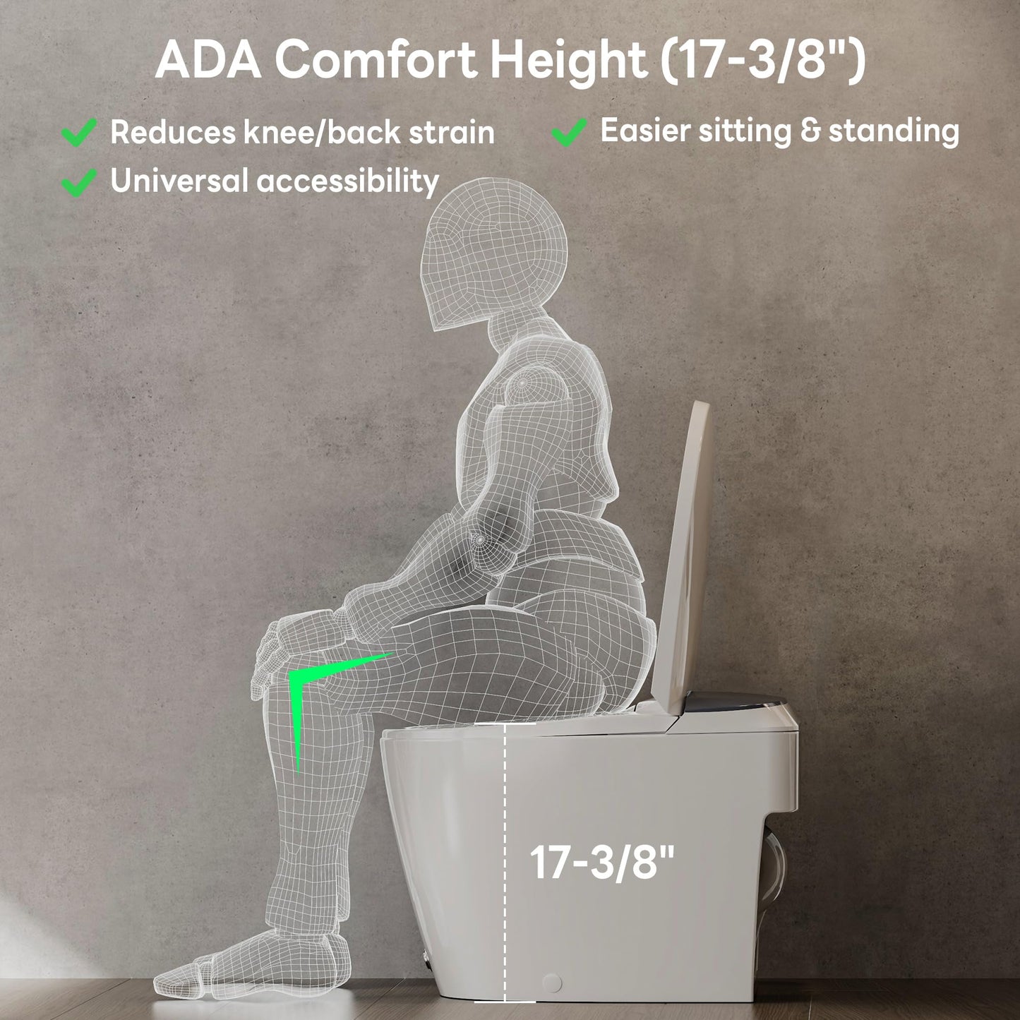 CASTA DIVA CD-W10V Non-electric Elongated Smart Toilet with Bidet, Map Flush 1000 Grams,ADA Comfort Height,Built-in Air Pressure-Assisted System for Power Flush,Soft Open and Close, 1.0GPF