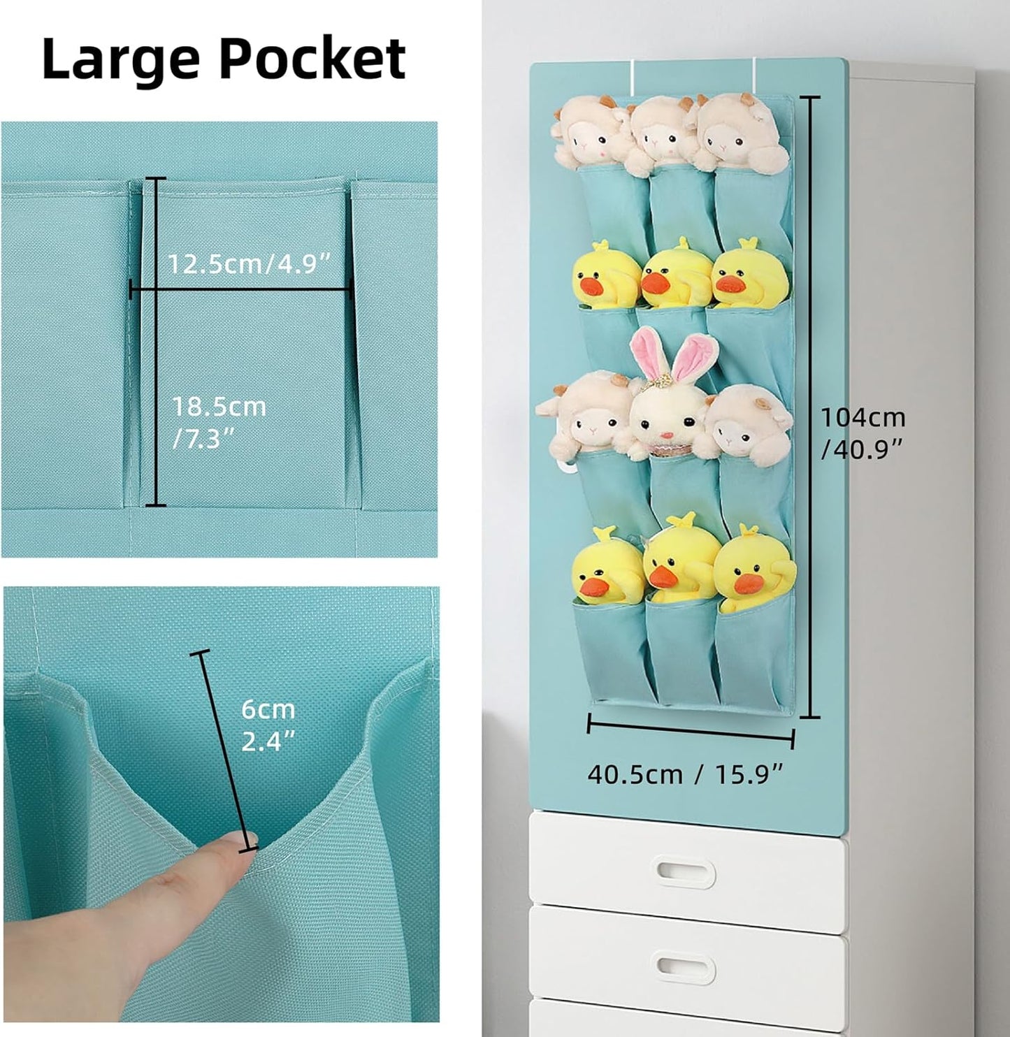 Skiennix Over The Door Shoe Organizer - 12 Large Pocket Hanging Rack for Closet | Light Blue