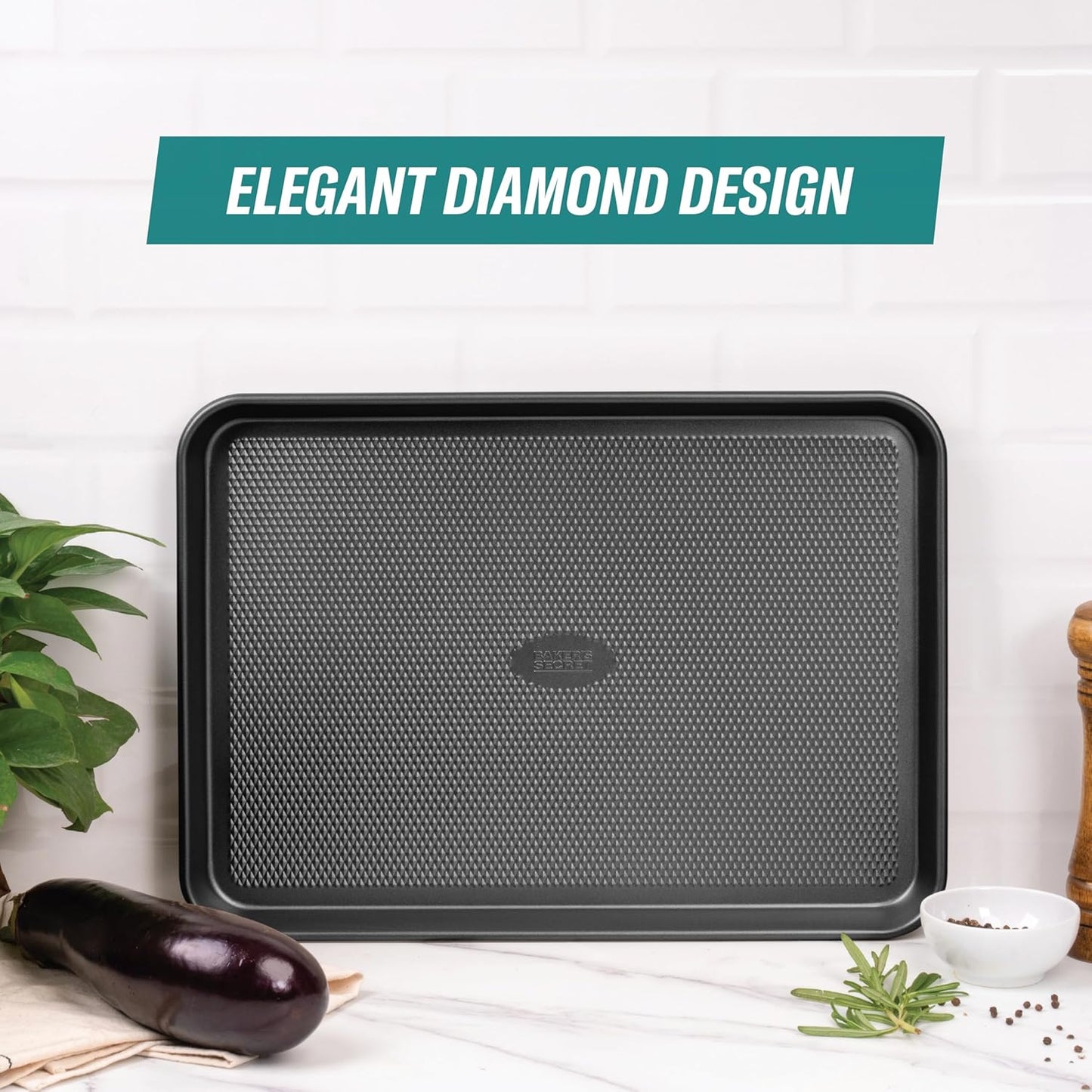 Baker's Secret Baking Sheet Pan Set - 3 Premium Cookie Sheets with Diamond Texture | Extra Thick, PFOA-Free