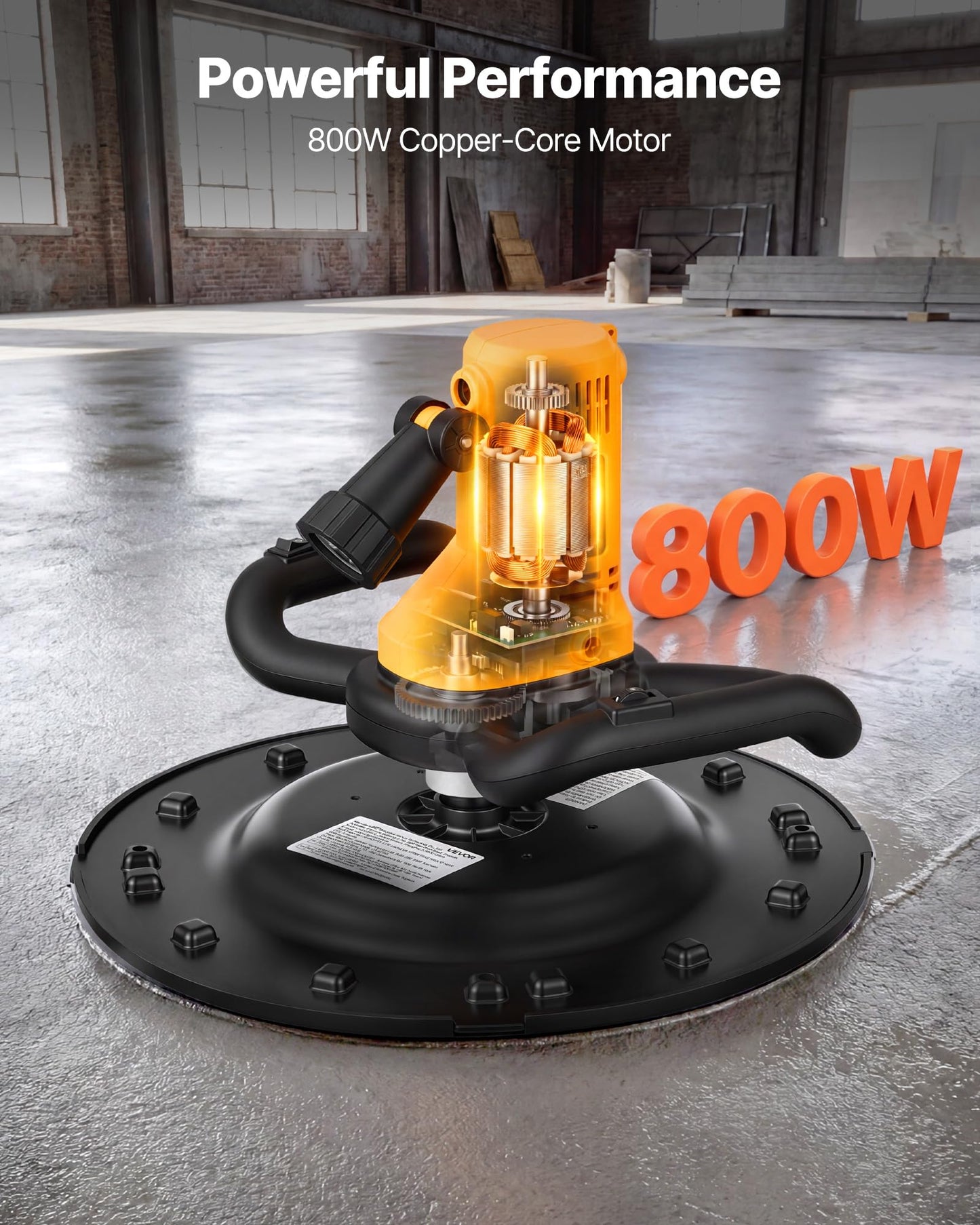 VEVOR Electric Power Trowel, 800W Concrete Finishing Machine Corded with Mixing Rod, 6-Speed Adjustable 120–200 RPM, Steel & Plastic Trowel Discs, Extension Handle, Floor Smoothing Cement Finisher