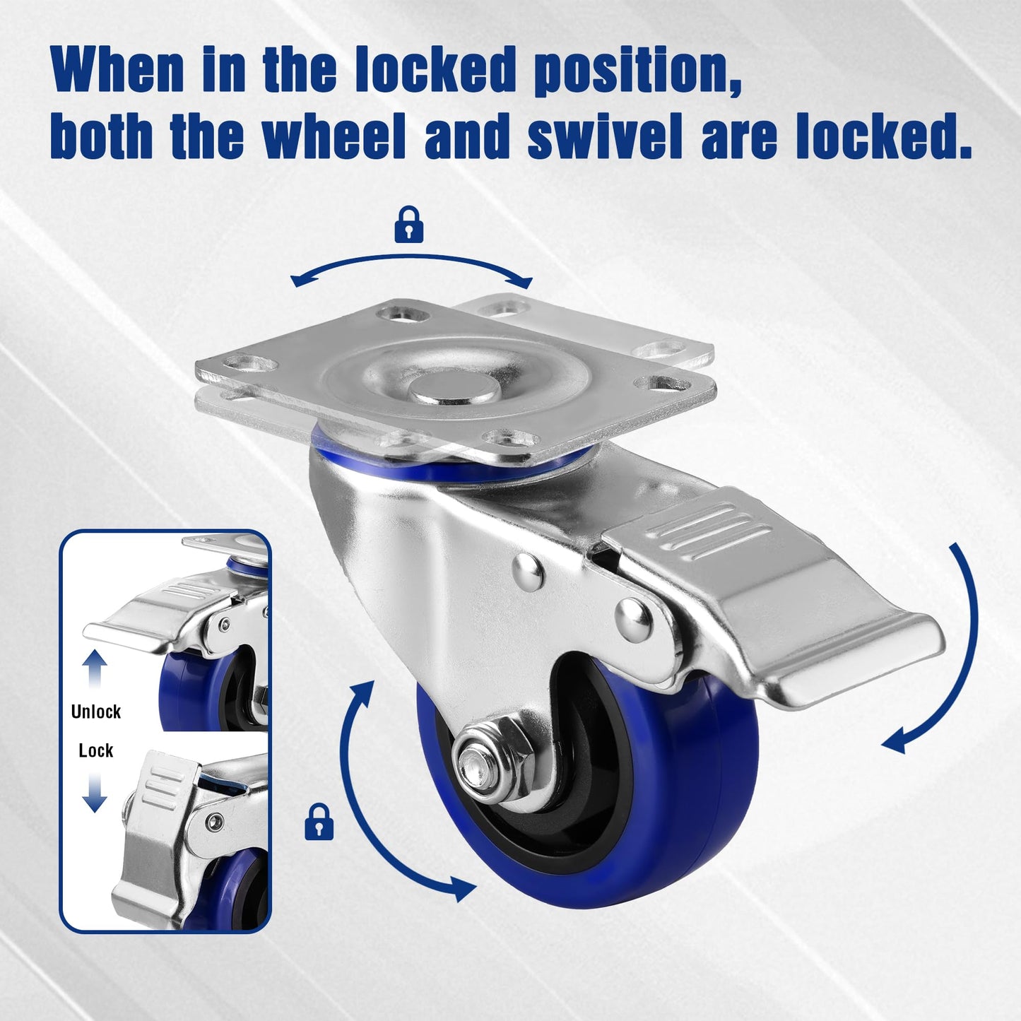 WORKPRO 3 Inch Caster Wheels, 1760LBS Heavy Duty Casters Set of 4, Swivel Casters with Brake, Locking Industrial Casters for Workbench, Furniture, Cart