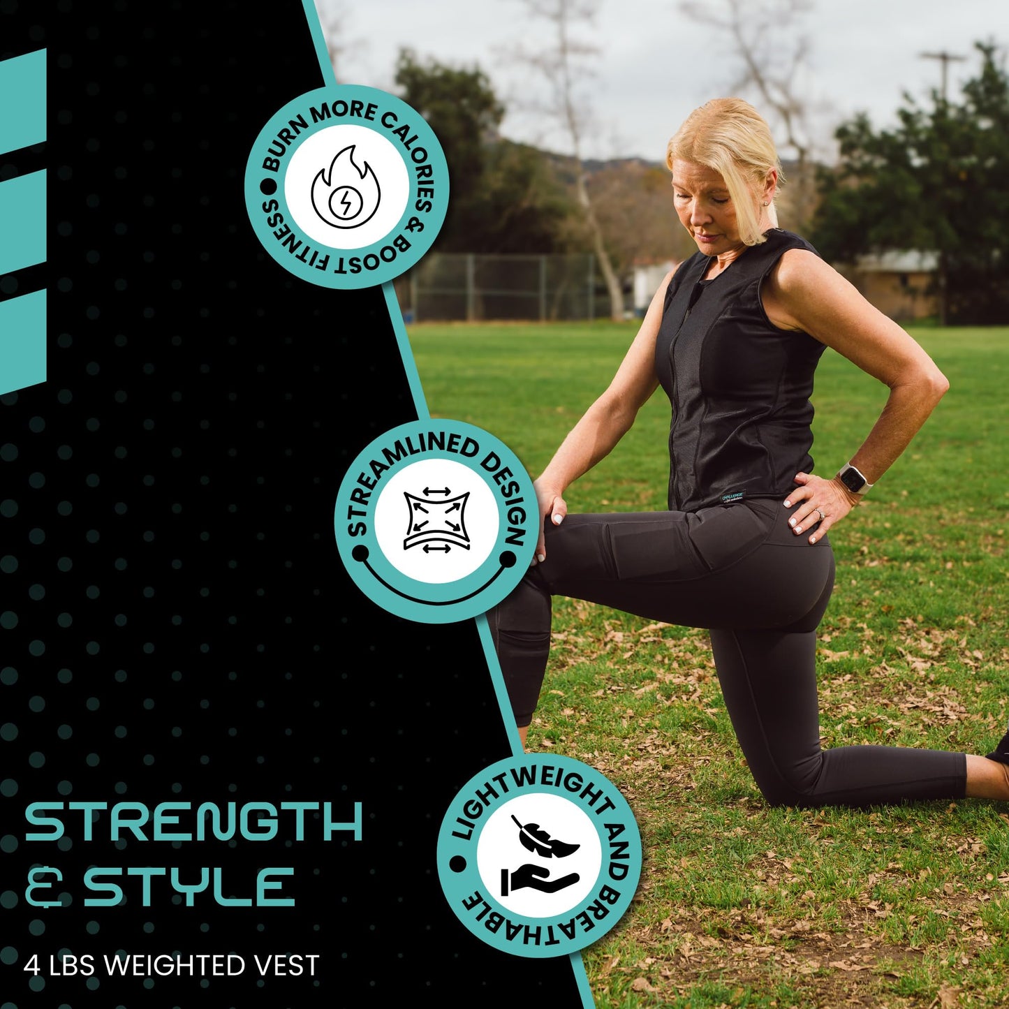 Challenge Weighted Workoutwear Weighted Vest for Women - 4 lb Body Weight Vest with Flexible Thin Weights - Removable Weights for Walking, Running, Cardio, Strength Training, Weight Loss